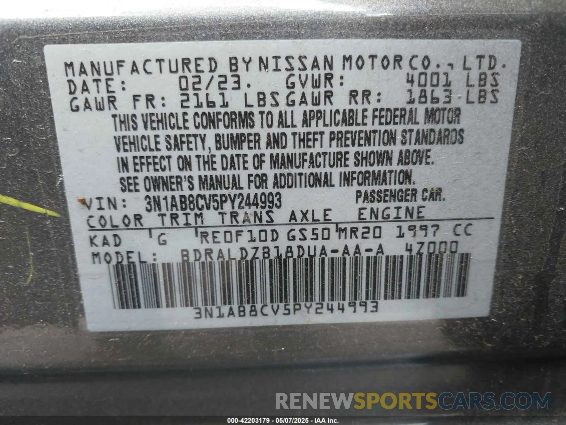 9 Photograph of a damaged car 3N1AB8CV5PY244993 NISSAN SENTRA 2023
