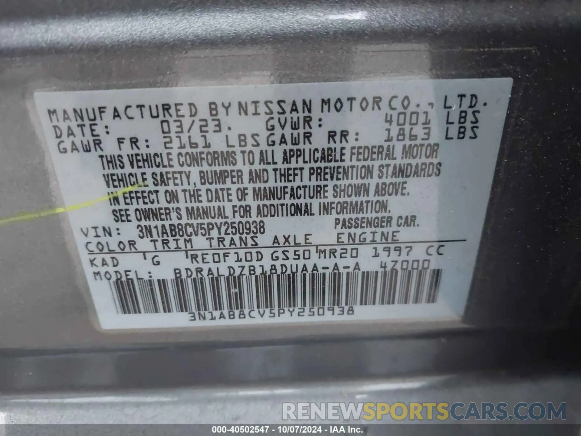 9 Photograph of a damaged car 3N1AB8CV5PY250938 NISSAN SENTRA 2023