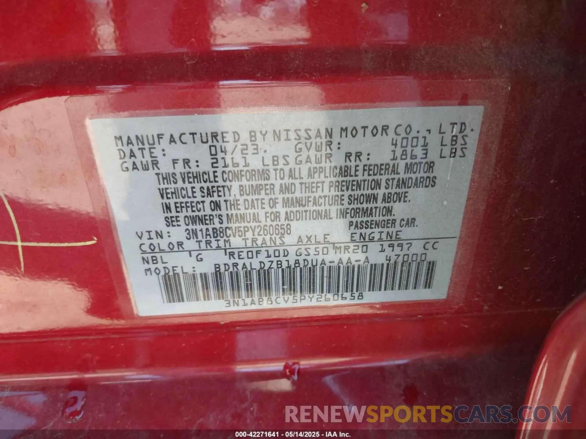 9 Фотография поврежденного автомобиля 3N1AB8CV5PY260658 NISSAN SENTRA 2023