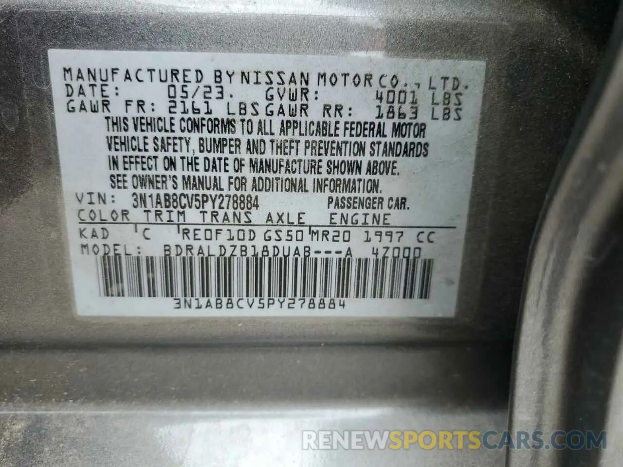 12 Фотография поврежденного автомобиля 3N1AB8CV5PY278884 NISSAN SENTRA 2023