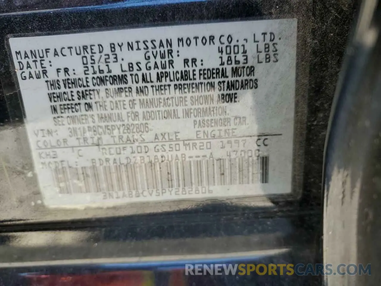 14 Фотография поврежденного автомобиля 3N1AB8CV5PY282806 NISSAN SENTRA 2023