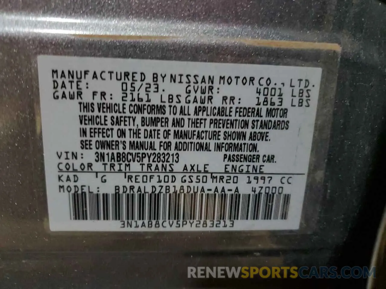 12 Фотография поврежденного автомобиля 3N1AB8CV5PY283213 NISSAN SENTRA 2023