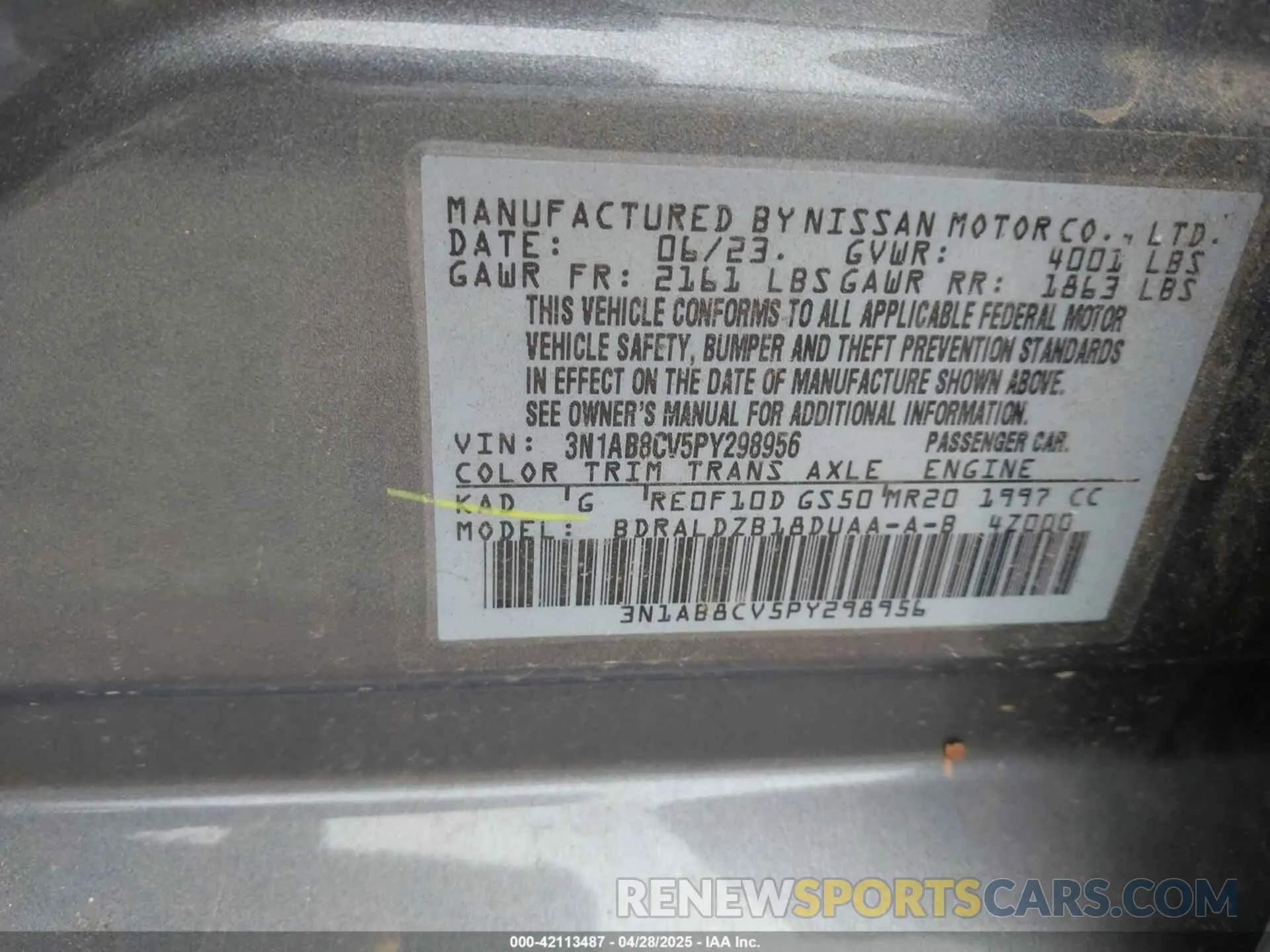 9 Фотография поврежденного автомобиля 3N1AB8CV5PY298956 NISSAN SENTRA 2023