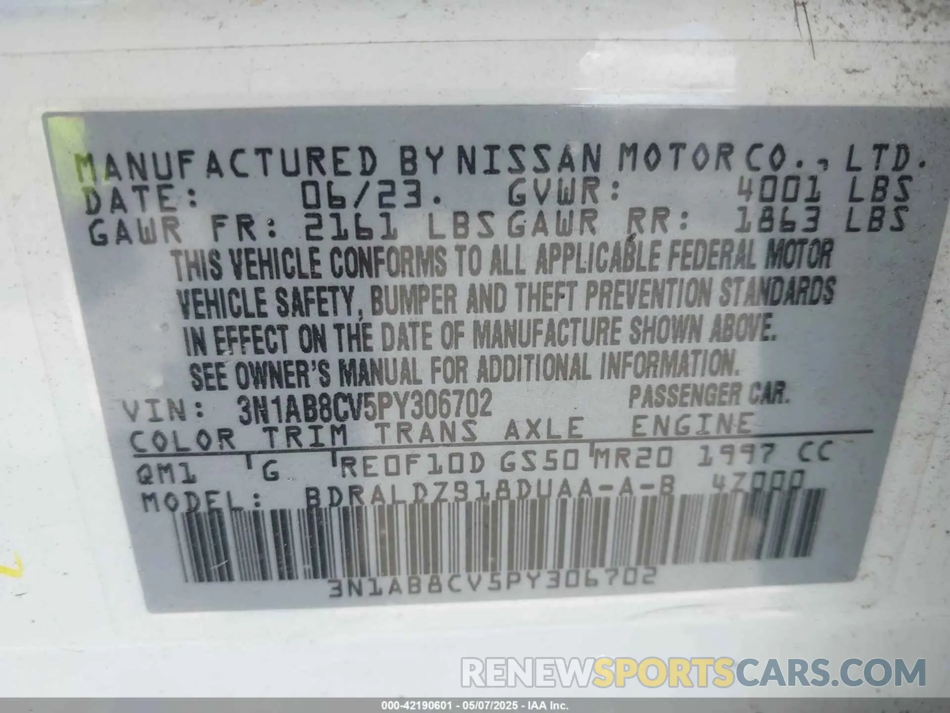 9 Фотография поврежденного автомобиля 3N1AB8CV5PY306702 NISSAN SENTRA 2023