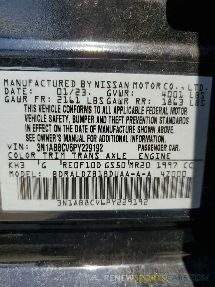 12 Photograph of a damaged car 3N1AB8CV6PY229192 NISSAN SENTRA 2023