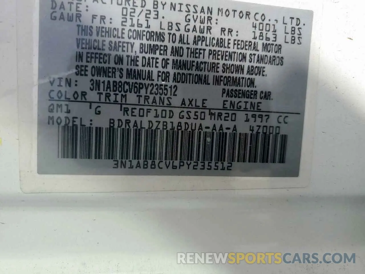 12 Фотография поврежденного автомобиля 3N1AB8CV6PY235512 NISSAN SENTRA 2023