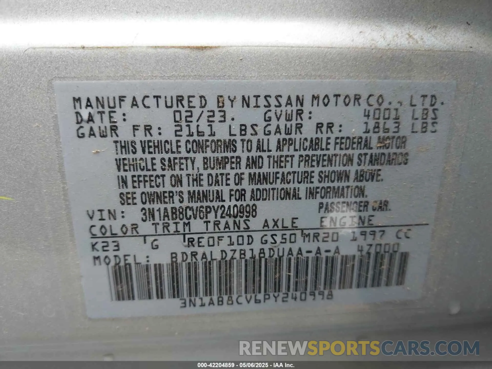 9 Photograph of a damaged car 3N1AB8CV6PY240998 NISSAN SENTRA 2023