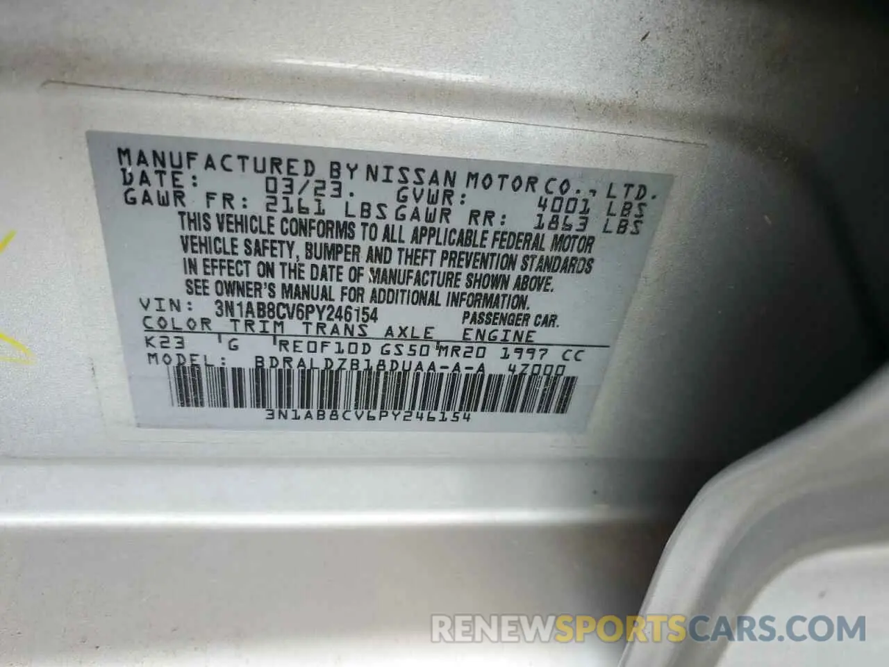 14 Фотография поврежденного автомобиля 3N1AB8CV6PY246154 NISSAN SENTRA 2023