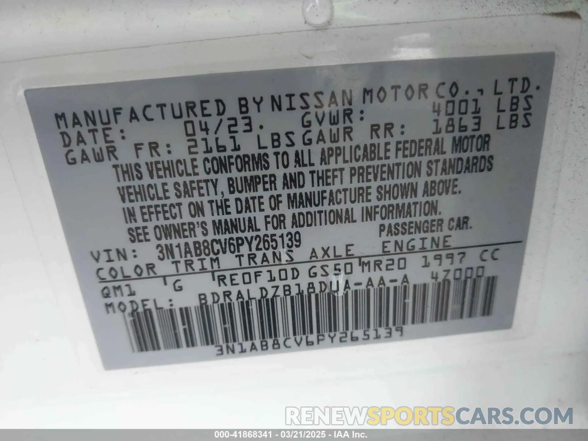 9 Фотография поврежденного автомобиля 3N1AB8CV6PY265139 NISSAN SENTRA 2023