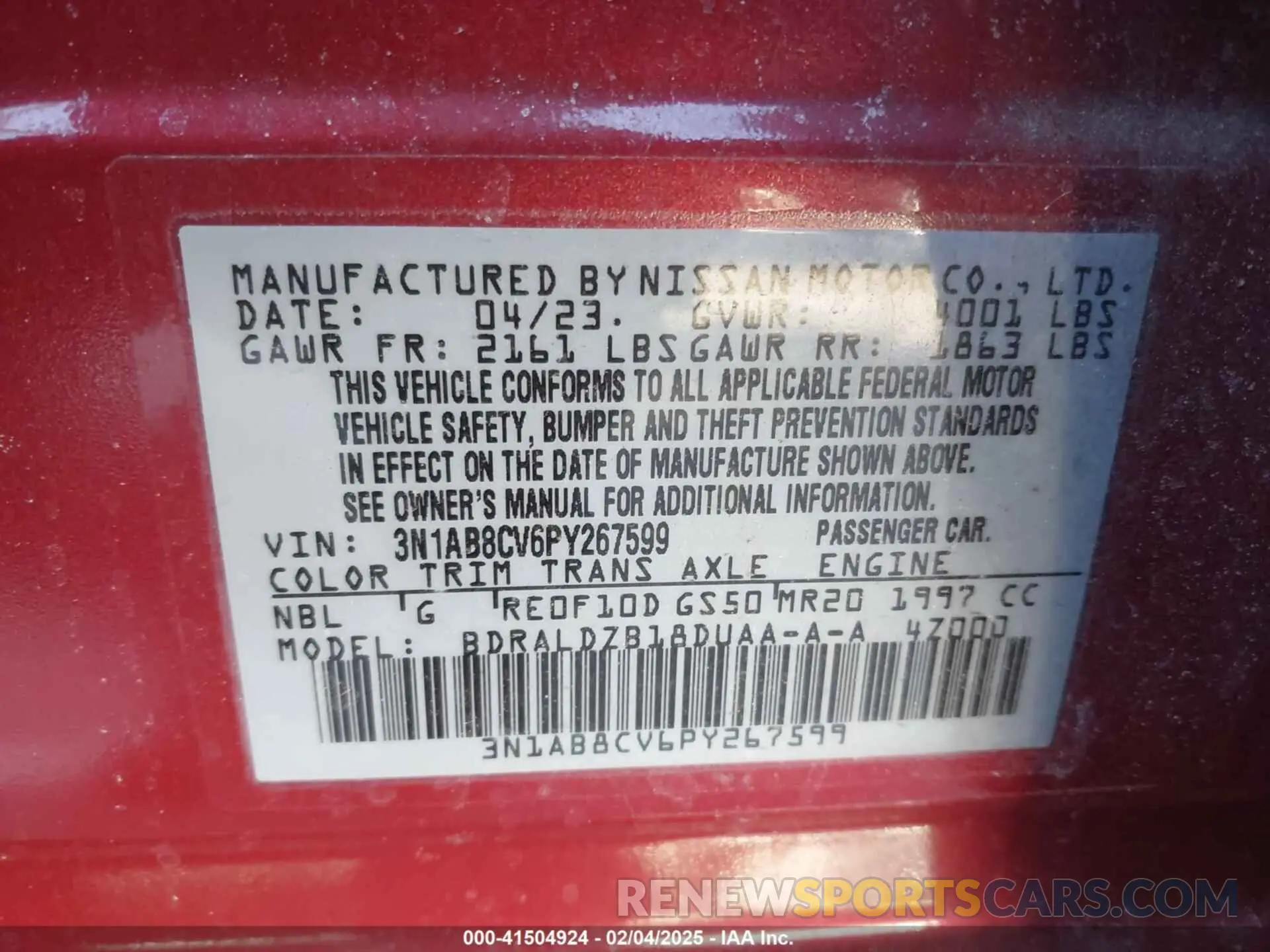 9 Photograph of a damaged car 3N1AB8CV6PY267599 NISSAN SENTRA 2023