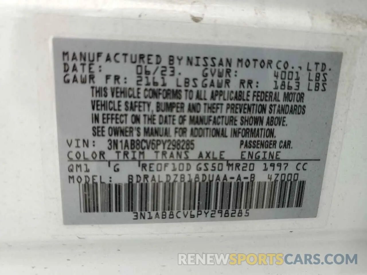 13 Фотография поврежденного автомобиля 3N1AB8CV6PY298285 NISSAN SENTRA 2023
