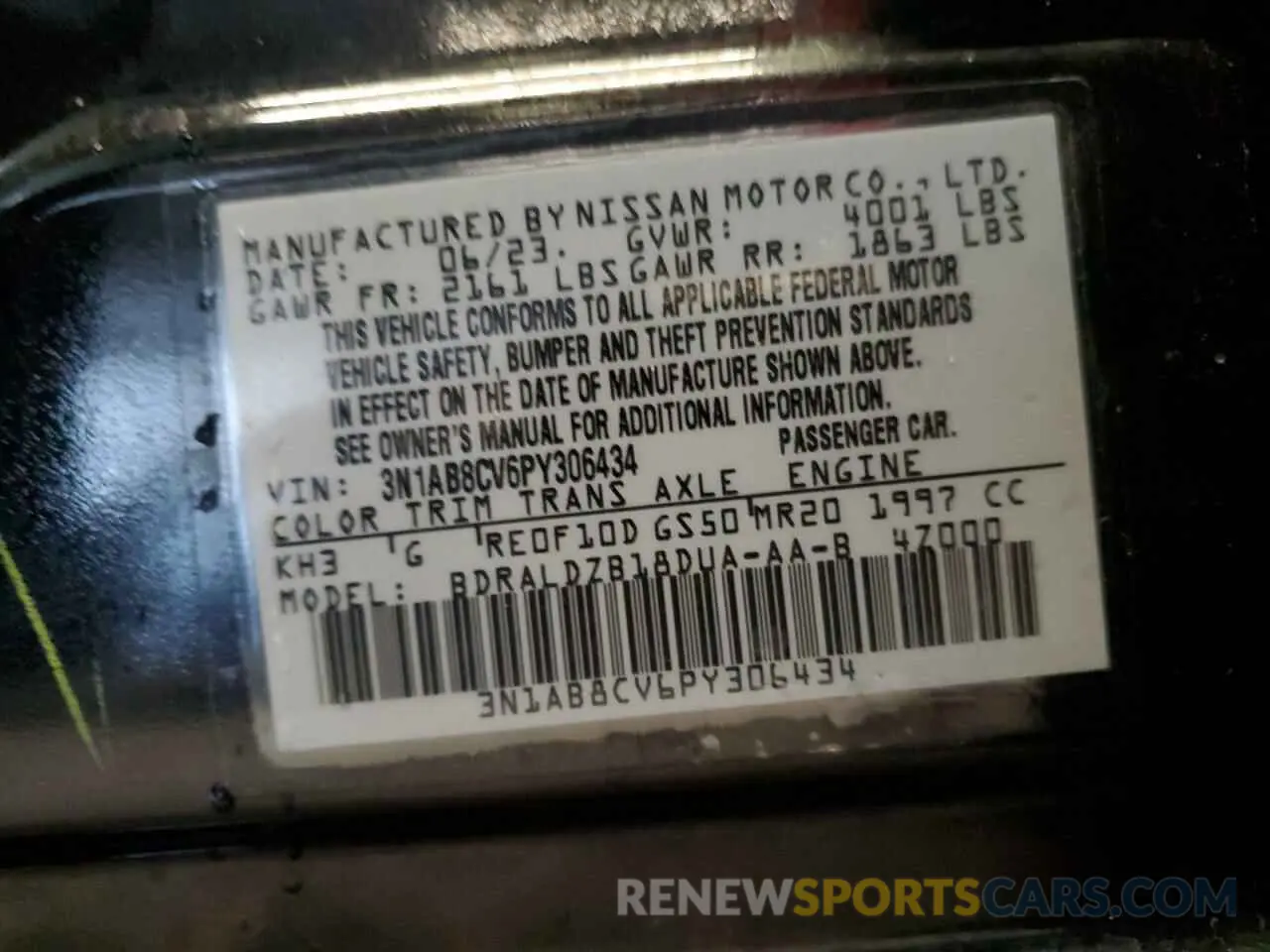 12 Фотография поврежденного автомобиля 3N1AB8CV6PY306434 NISSAN SENTRA 2023