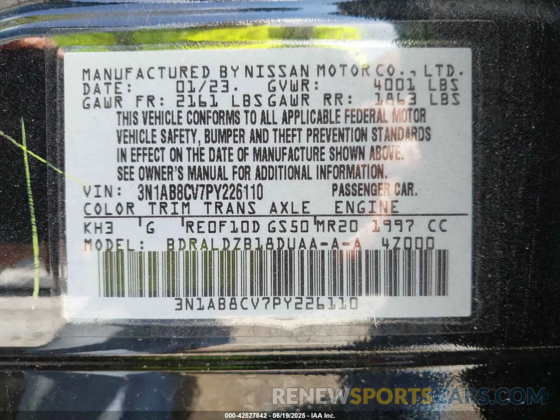 9 Photograph of a damaged car 3N1AB8CV7PY226110 NISSAN SENTRA 2023