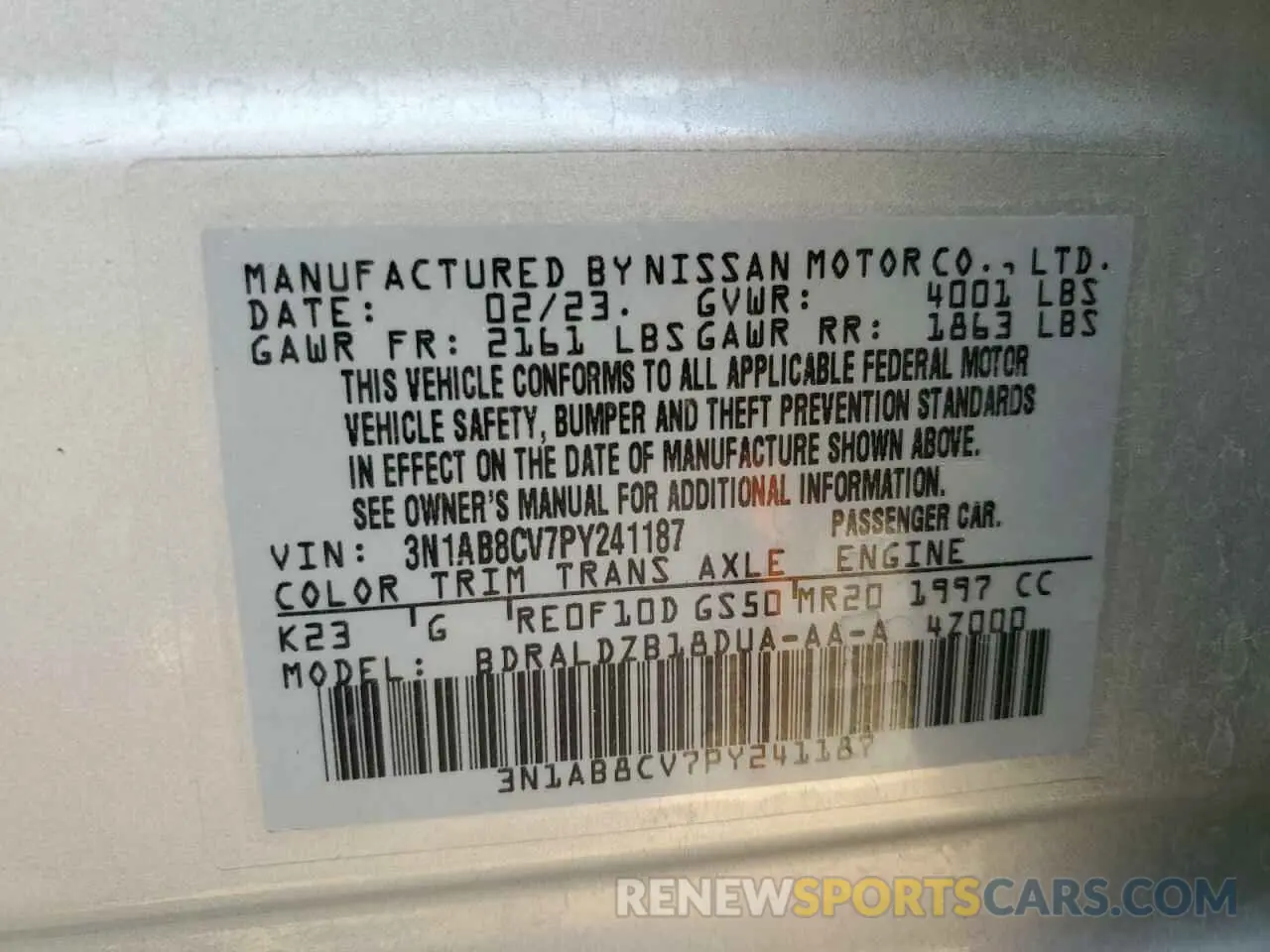 12 Photograph of a damaged car 3N1AB8CV7PY241187 NISSAN SENTRA 2023