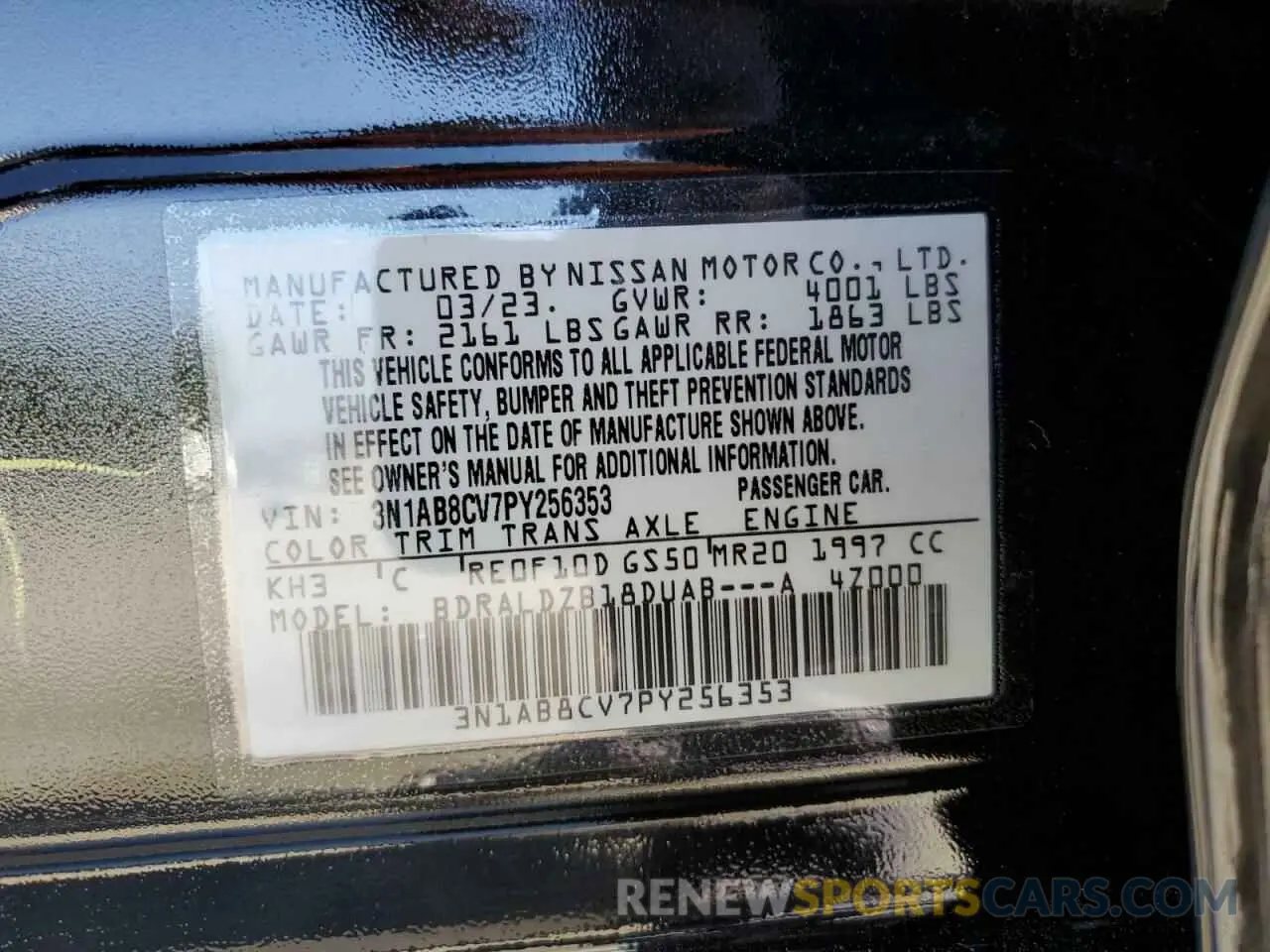 15 Photograph of a damaged car 3N1AB8CV7PY256353 NISSAN SENTRA 2023