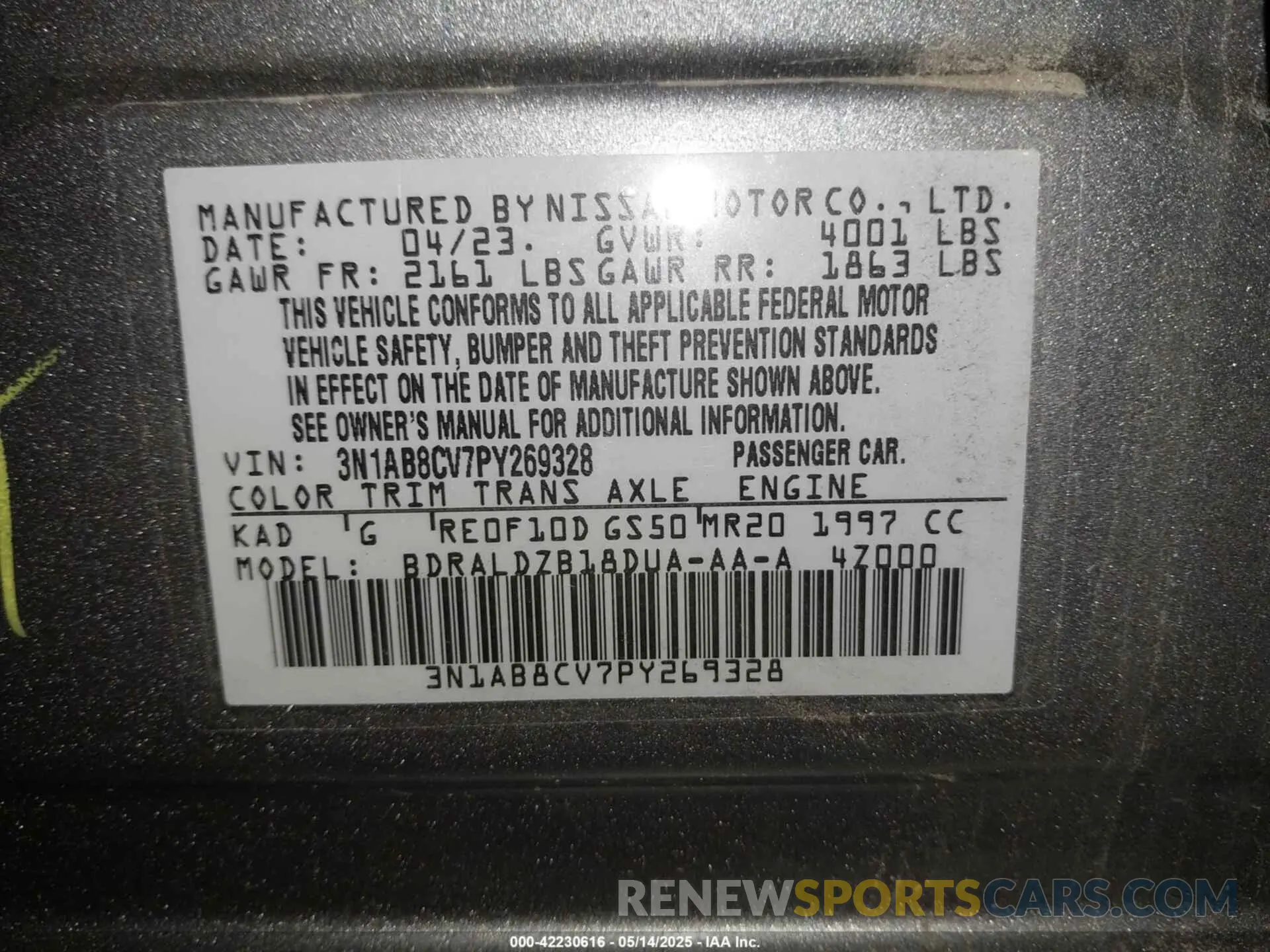 9 Фотография поврежденного автомобиля 3N1AB8CV7PY269328 NISSAN SENTRA 2023