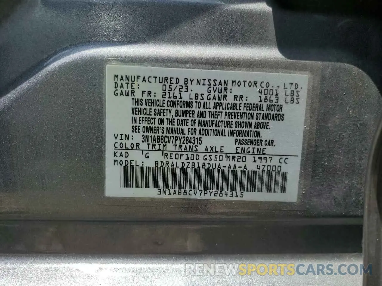 12 Photograph of a damaged car 3N1AB8CV7PY284315 NISSAN SENTRA 2023