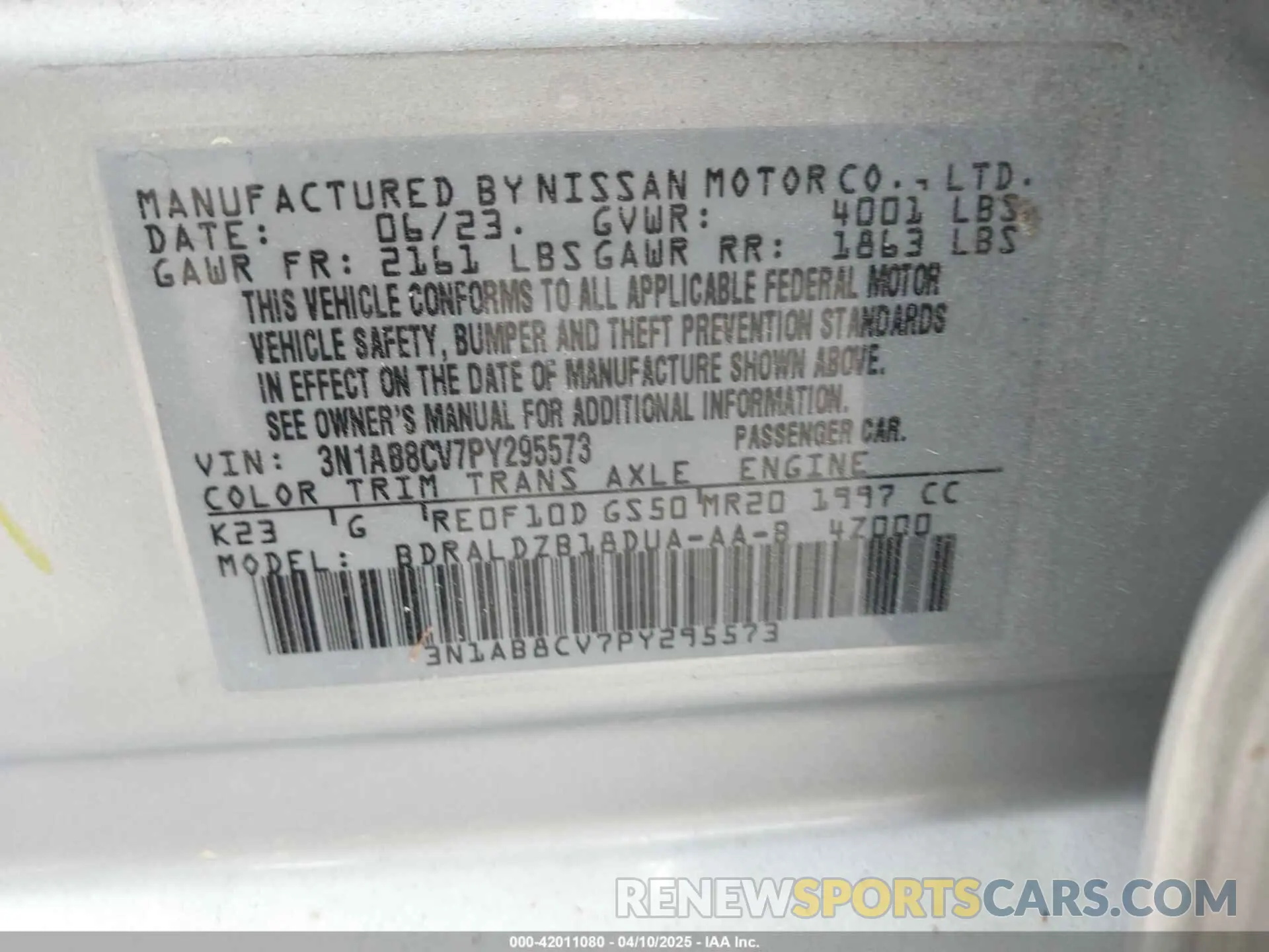 9 Фотография поврежденного автомобиля 3N1AB8CV7PY295573 NISSAN SENTRA 2023