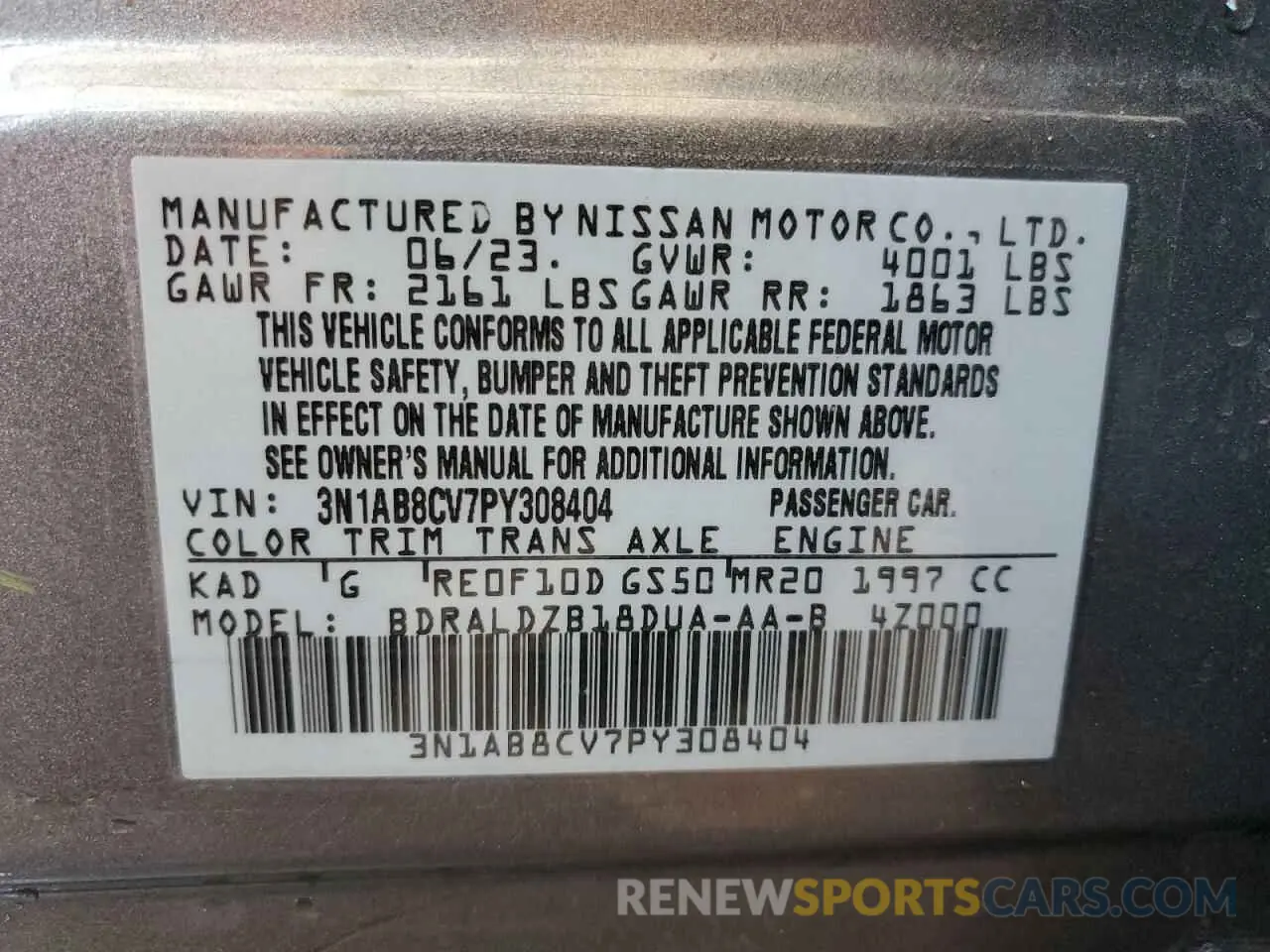 12 Photograph of a damaged car 3N1AB8CV7PY308404 NISSAN SENTRA 2023