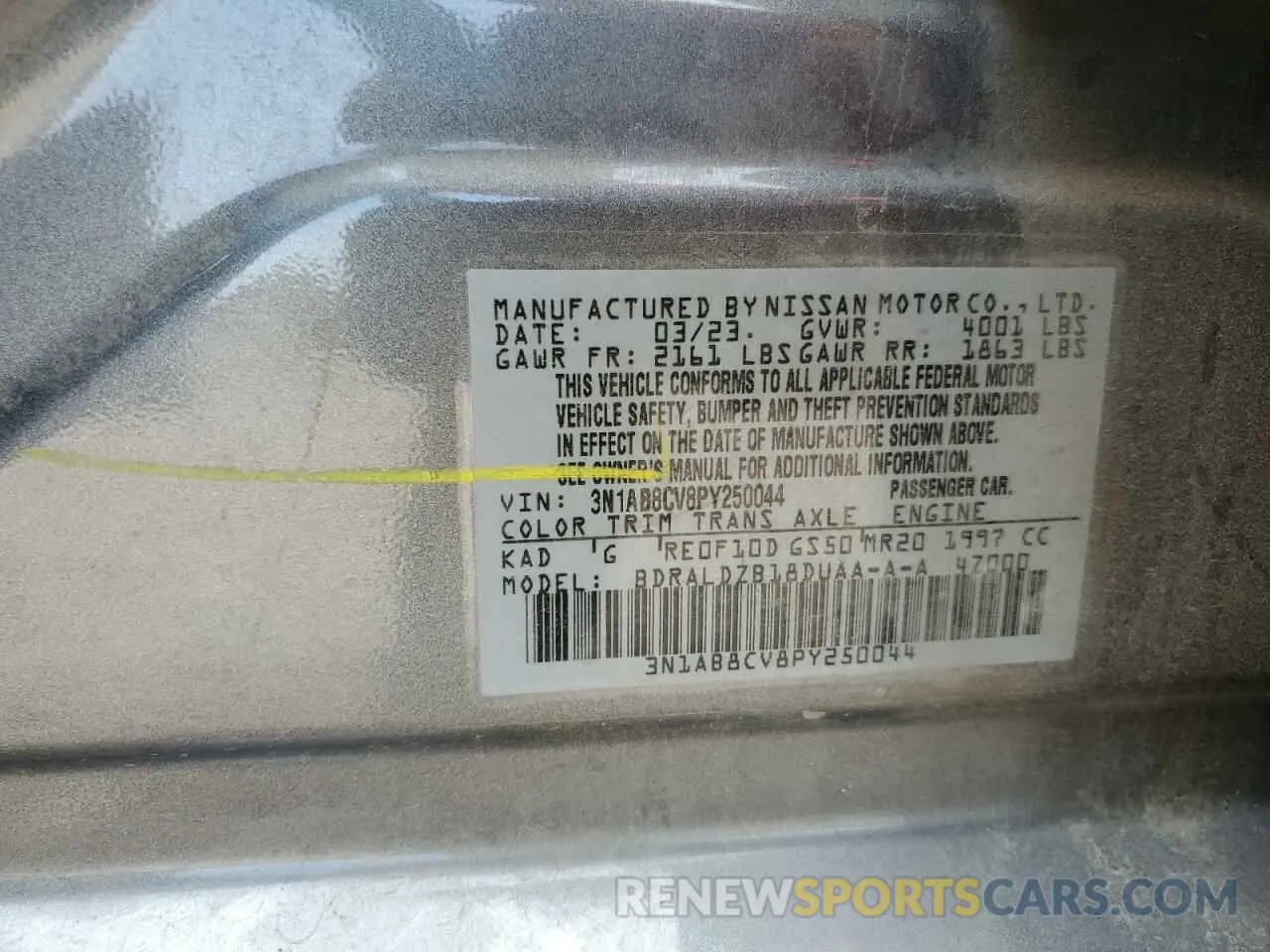 13 Фотография поврежденного автомобиля 3N1AB8CV8PY250044 NISSAN SENTRA 2023