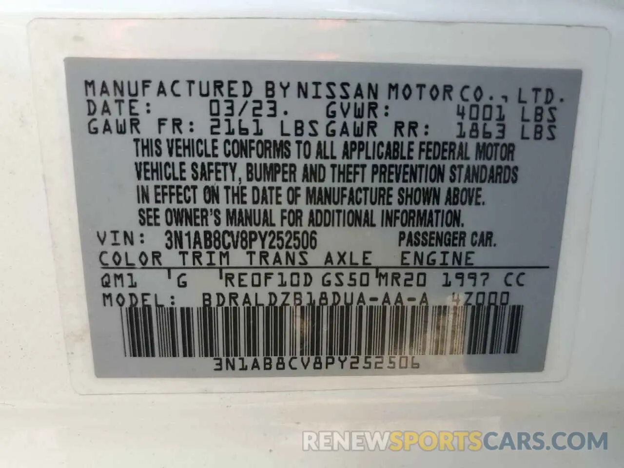 12 Photograph of a damaged car 3N1AB8CV8PY252506 NISSAN SENTRA 2023