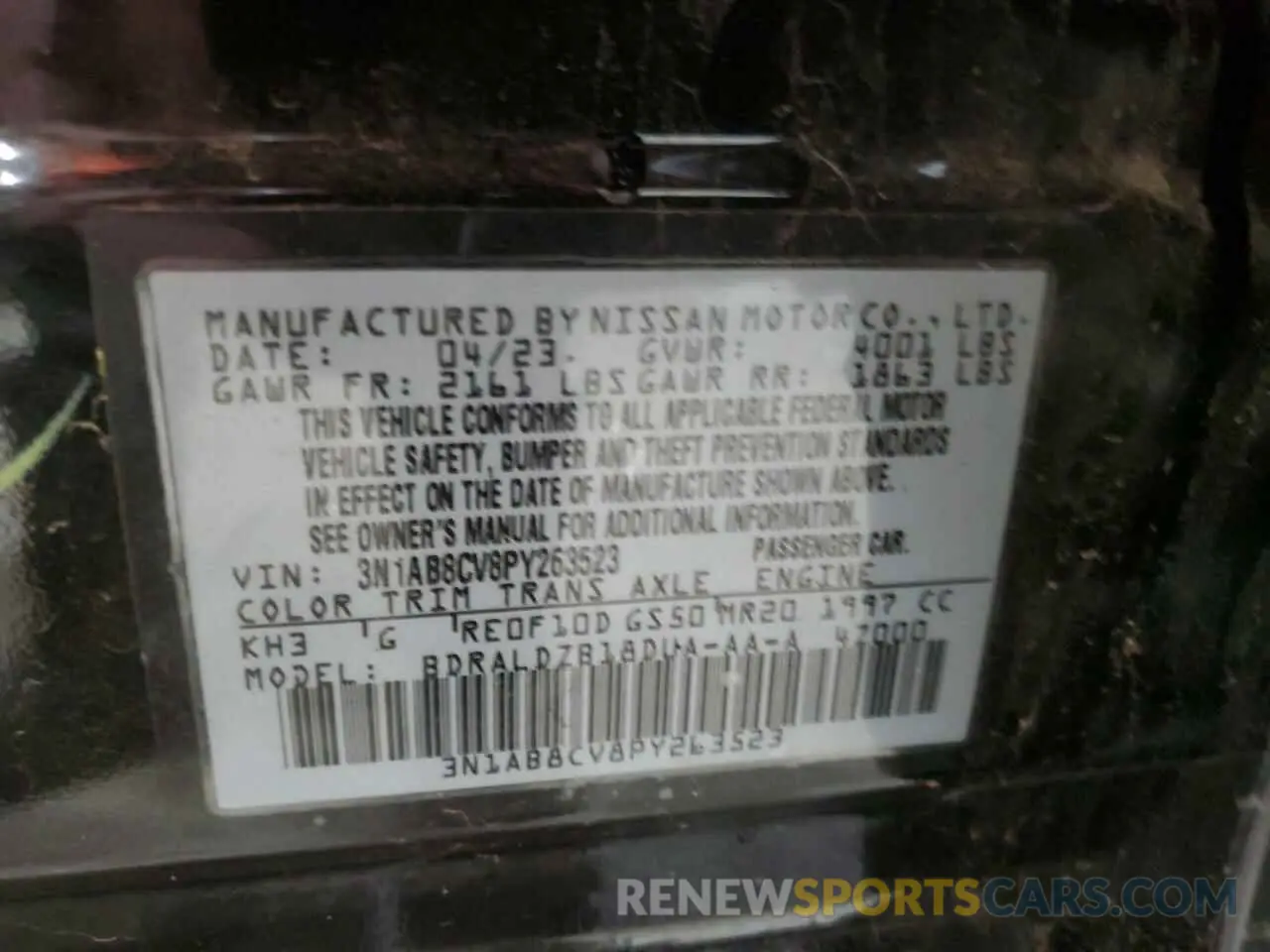 12 Photograph of a damaged car 3N1AB8CV8PY263523 NISSAN SENTRA 2023
