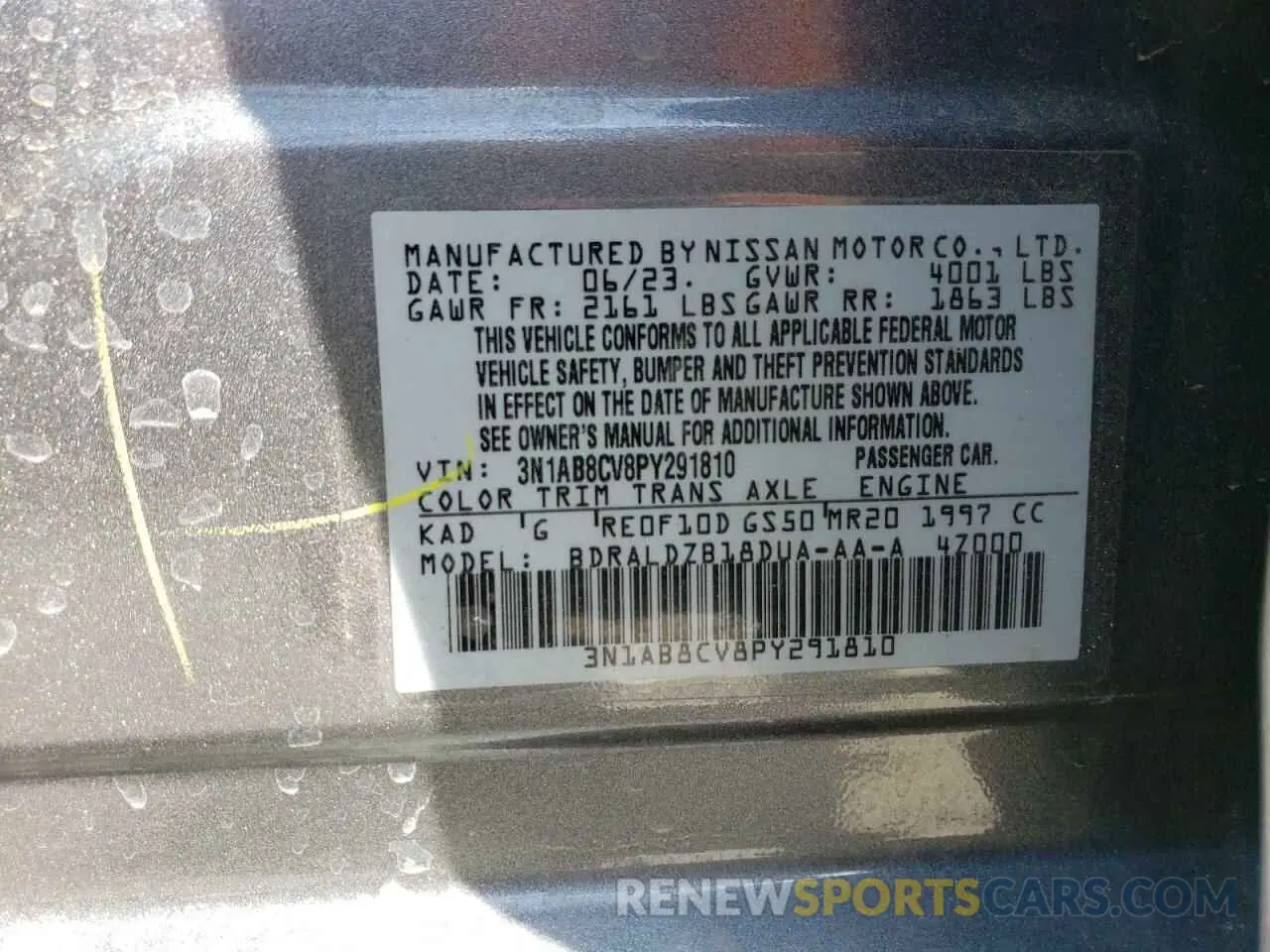 12 Photograph of a damaged car 3N1AB8CV8PY291810 NISSAN SENTRA 2023