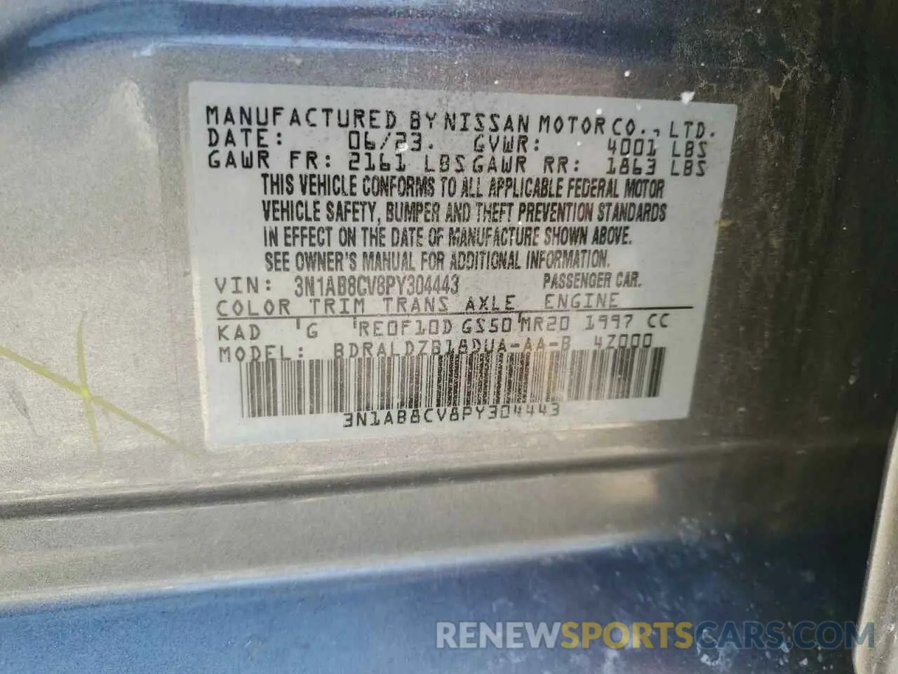 14 Фотография поврежденного автомобиля 3N1AB8CV8PY304443 NISSAN SENTRA 2023