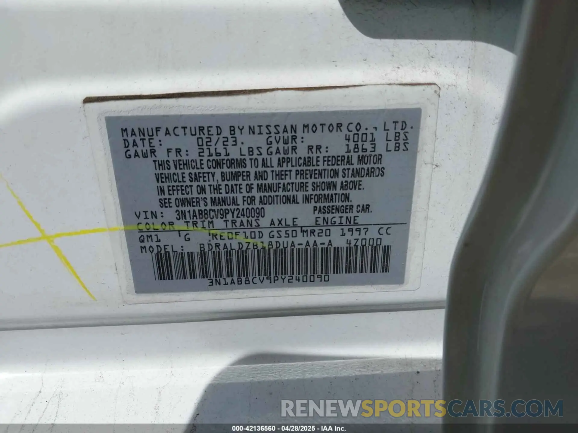 9 Фотография поврежденного автомобиля 3N1AB8CV9PY240090 NISSAN SENTRA 2023