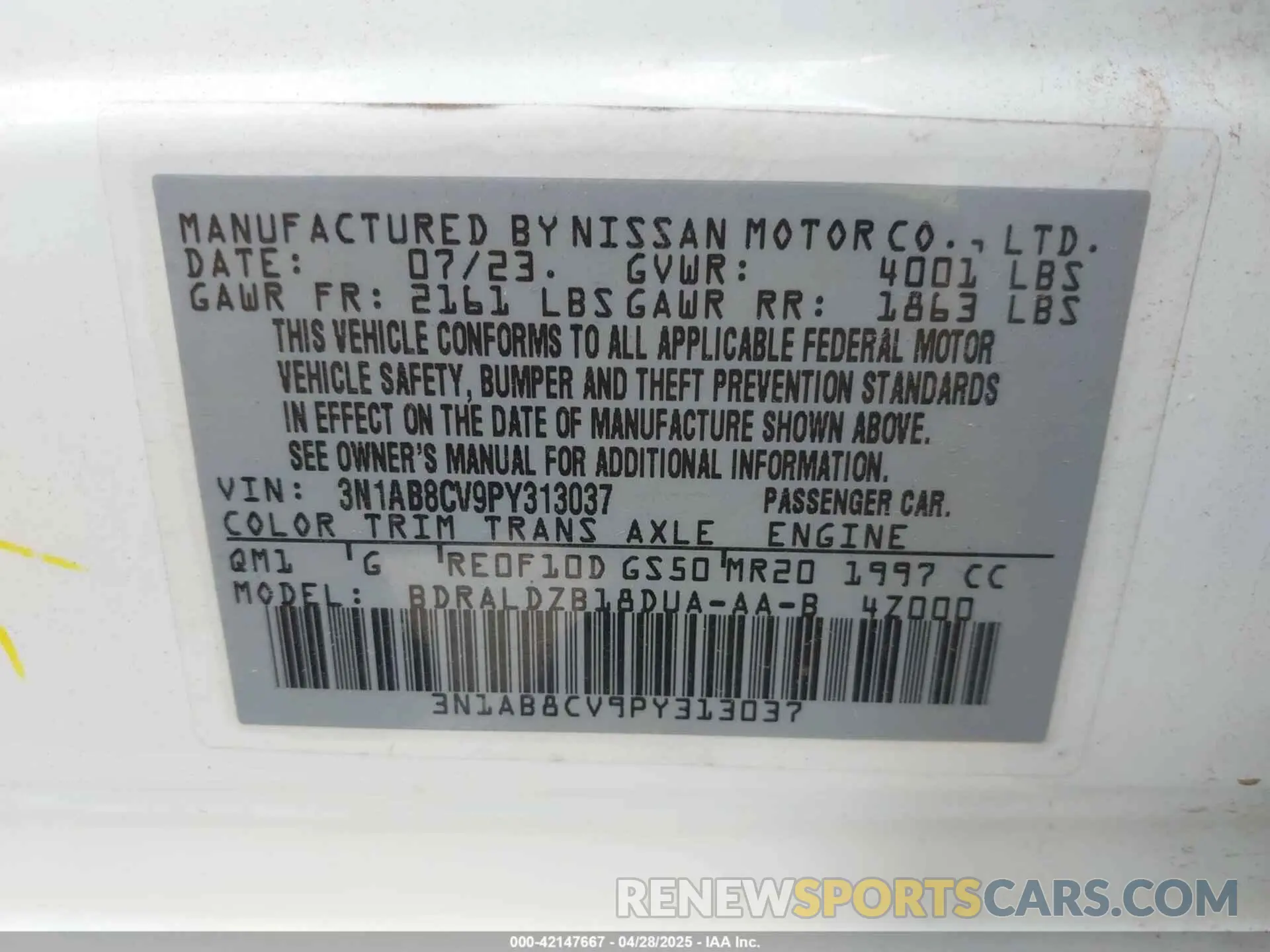 9 Photograph of a damaged car 3N1AB8CV9PY313037 NISSAN SENTRA 2023