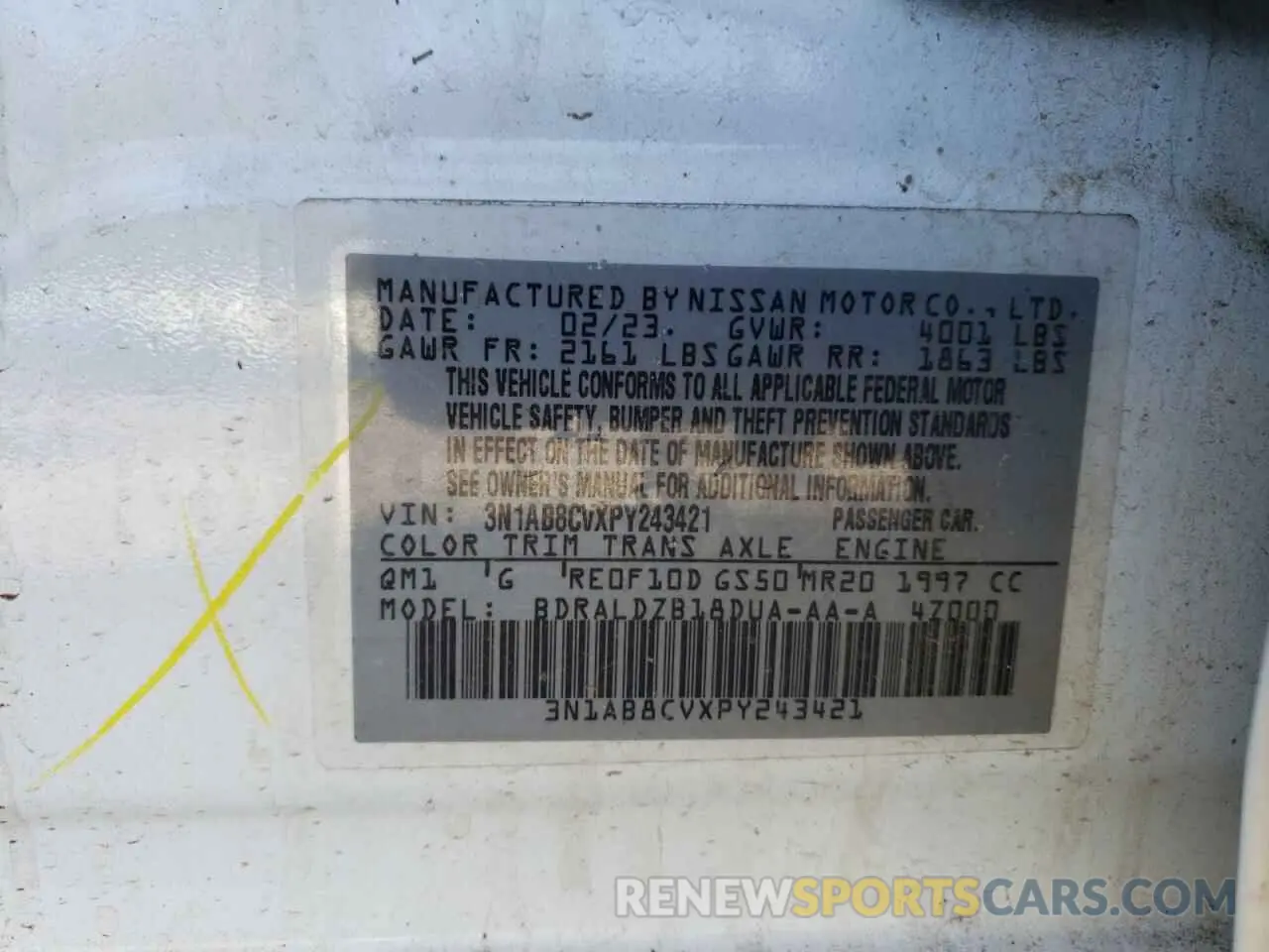 13 Фотография поврежденного автомобиля 3N1AB8CVXPY243421 NISSAN SENTRA 2023