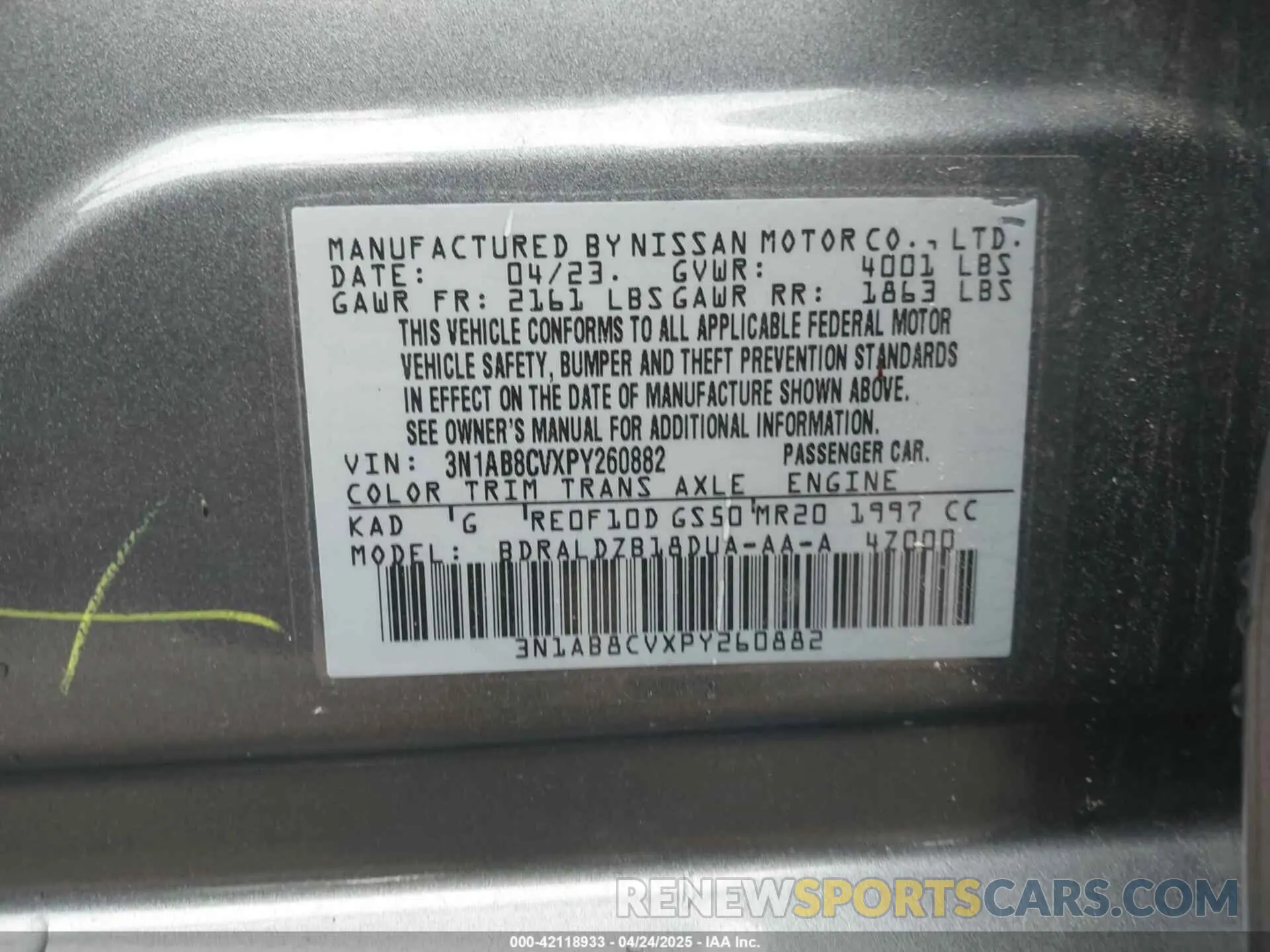 9 Фотография поврежденного автомобиля 3N1AB8CVXPY260882 NISSAN SENTRA 2023