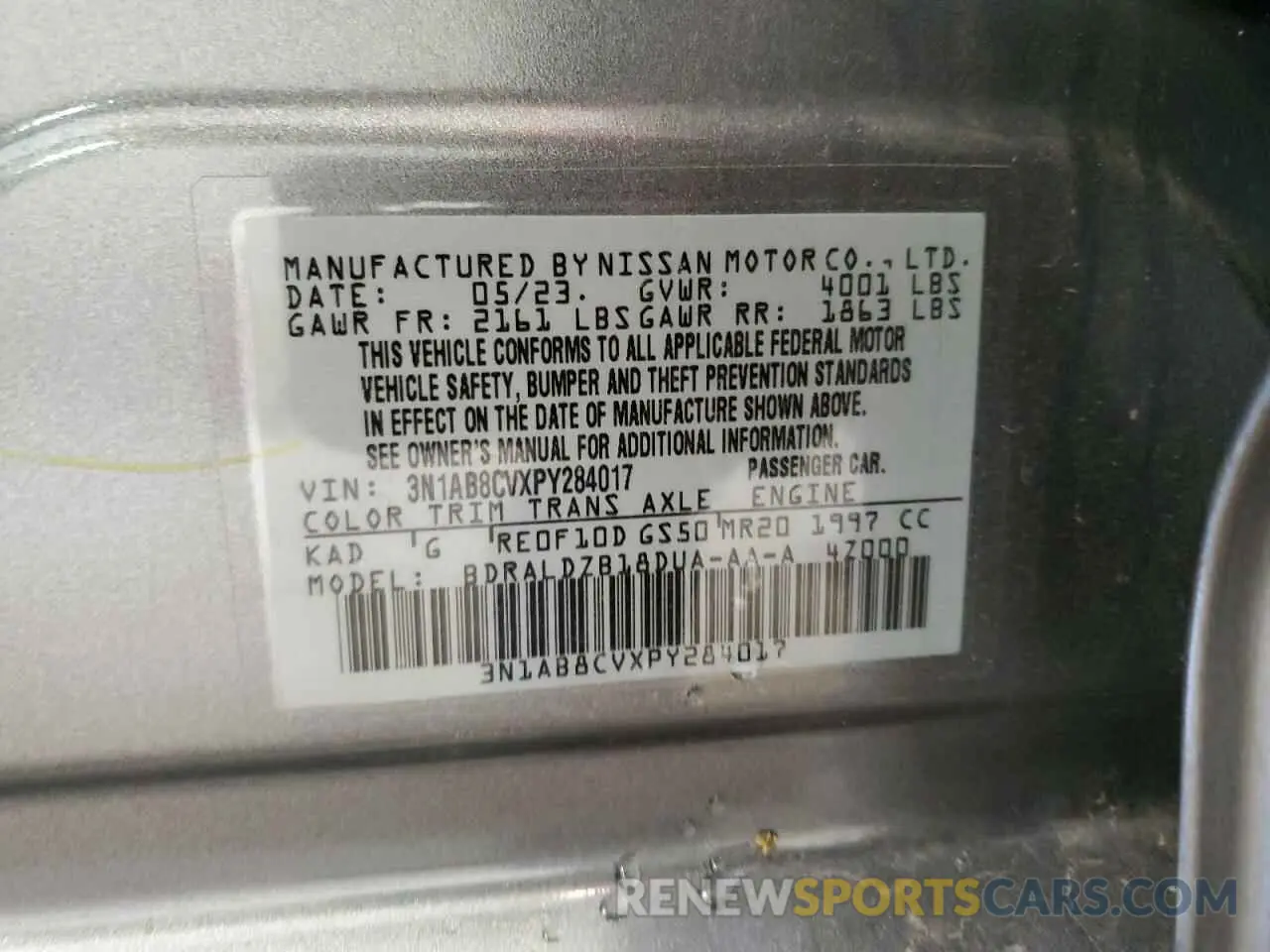 13 Фотография поврежденного автомобиля 3N1AB8CVXPY284017 NISSAN SENTRA 2023