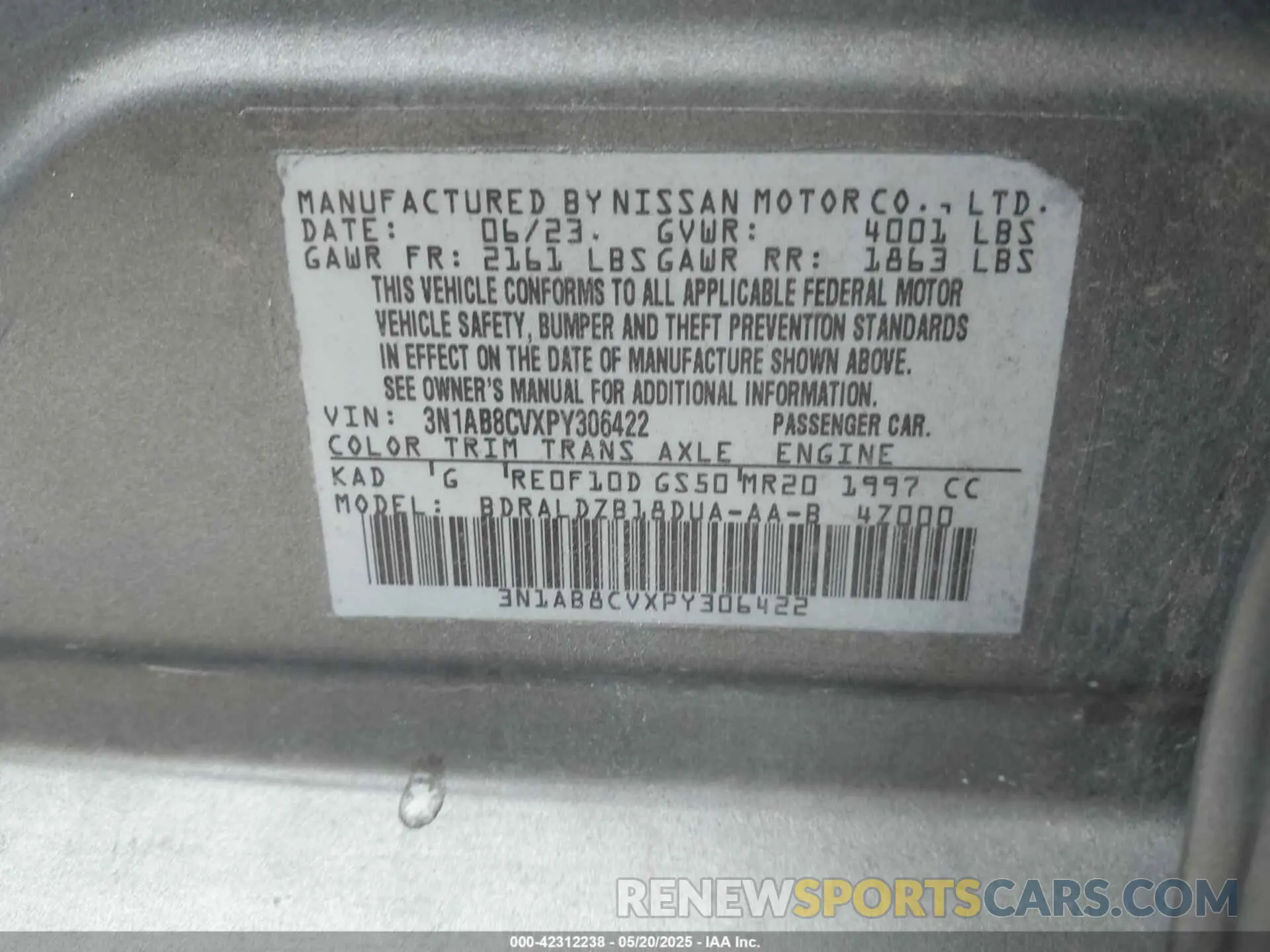 9 Фотография поврежденного автомобиля 3N1AB8CVXPY306422 NISSAN SENTRA 2023