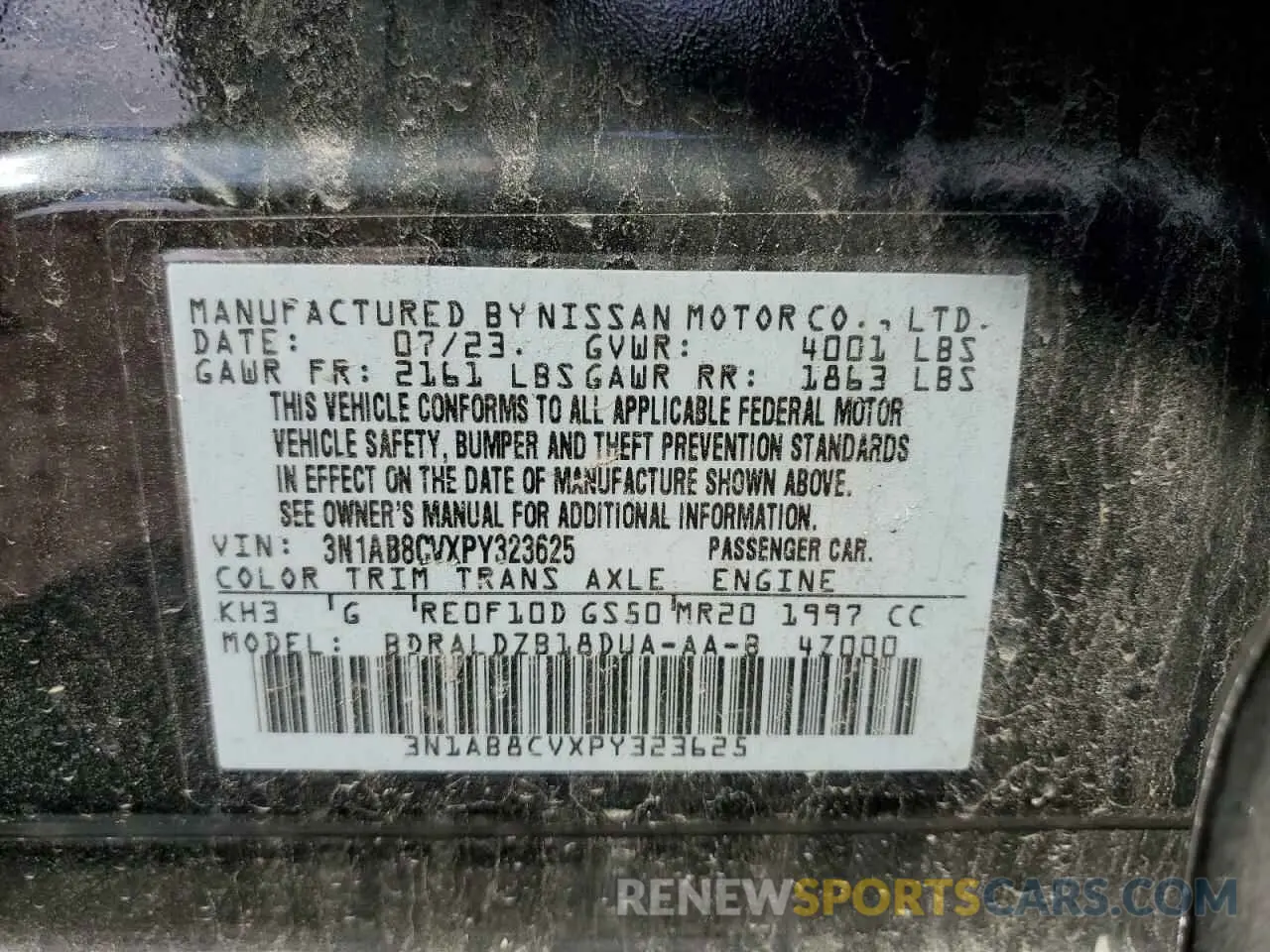 13 Photograph of a damaged car 3N1AB8CVXPY323625 NISSAN SENTRA 2023