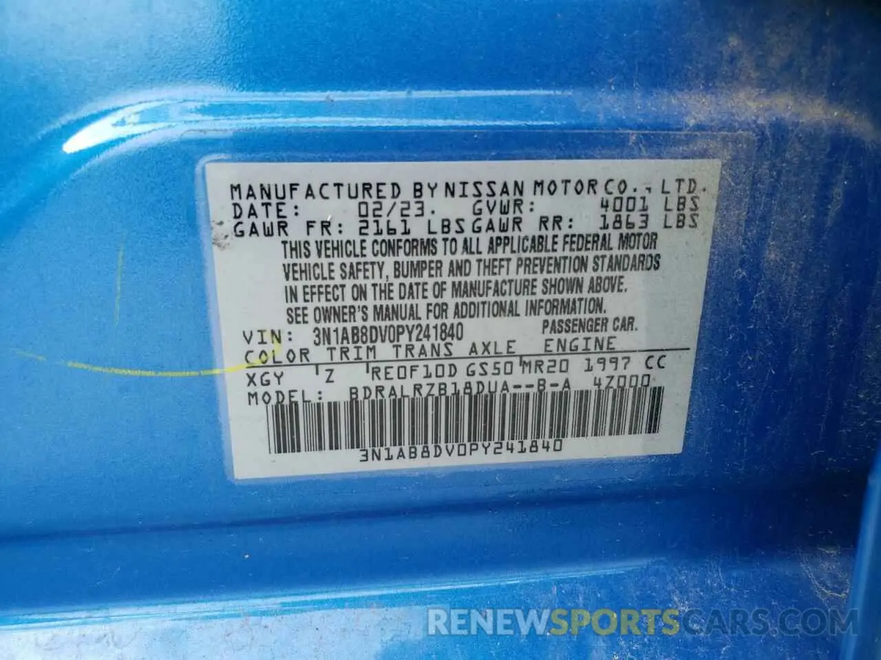 14 Photograph of a damaged car 3N1AB8DV0PY241840 NISSAN SENTRA 2023