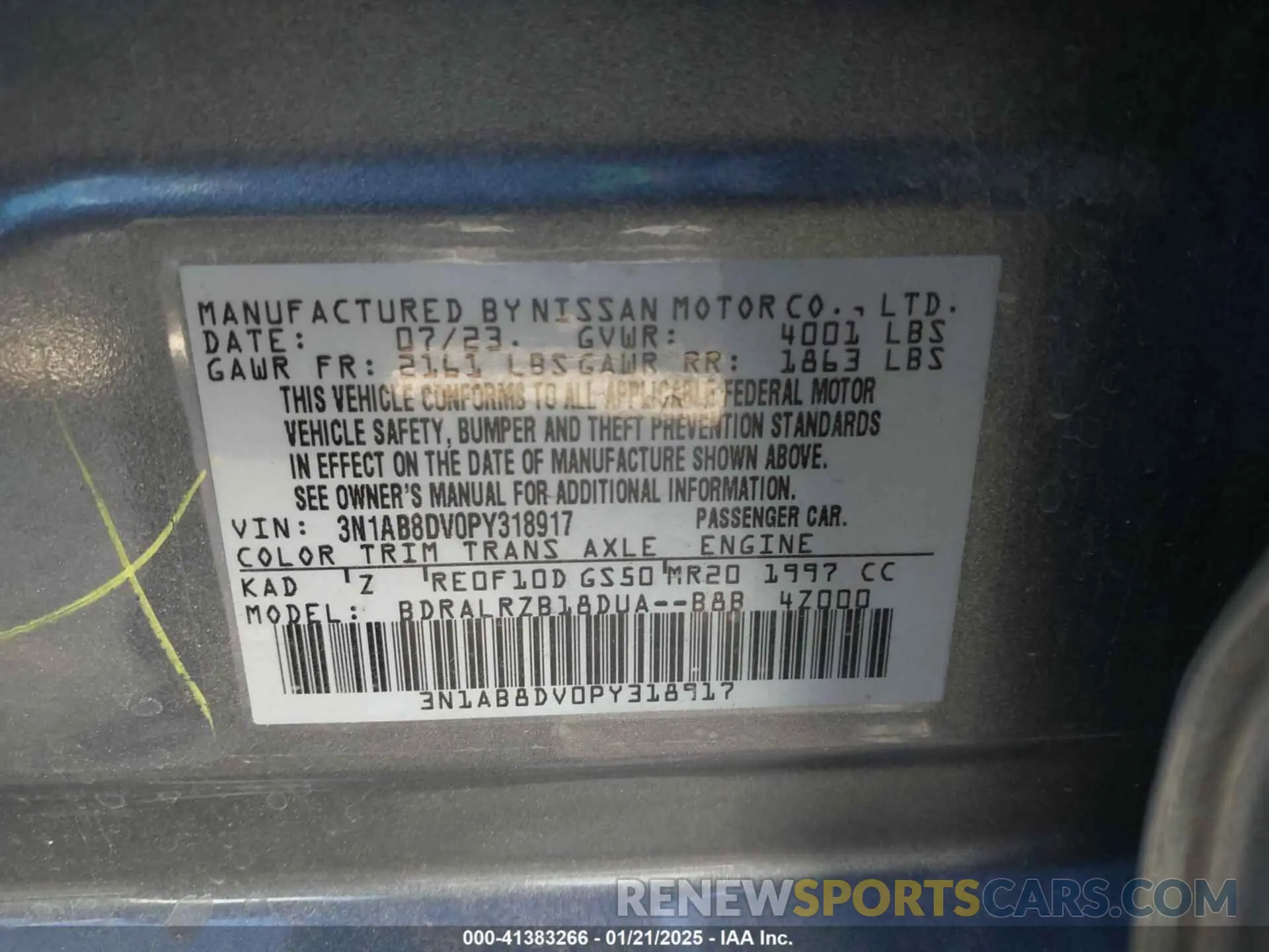 9 Photograph of a damaged car 3N1AB8DV0PY318917 NISSAN SENTRA 2023