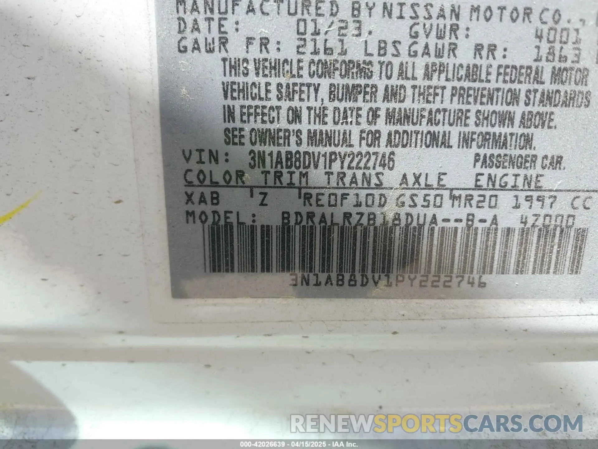 9 Фотография поврежденного автомобиля 3N1AB8DV1PY222746 NISSAN SENTRA 2023