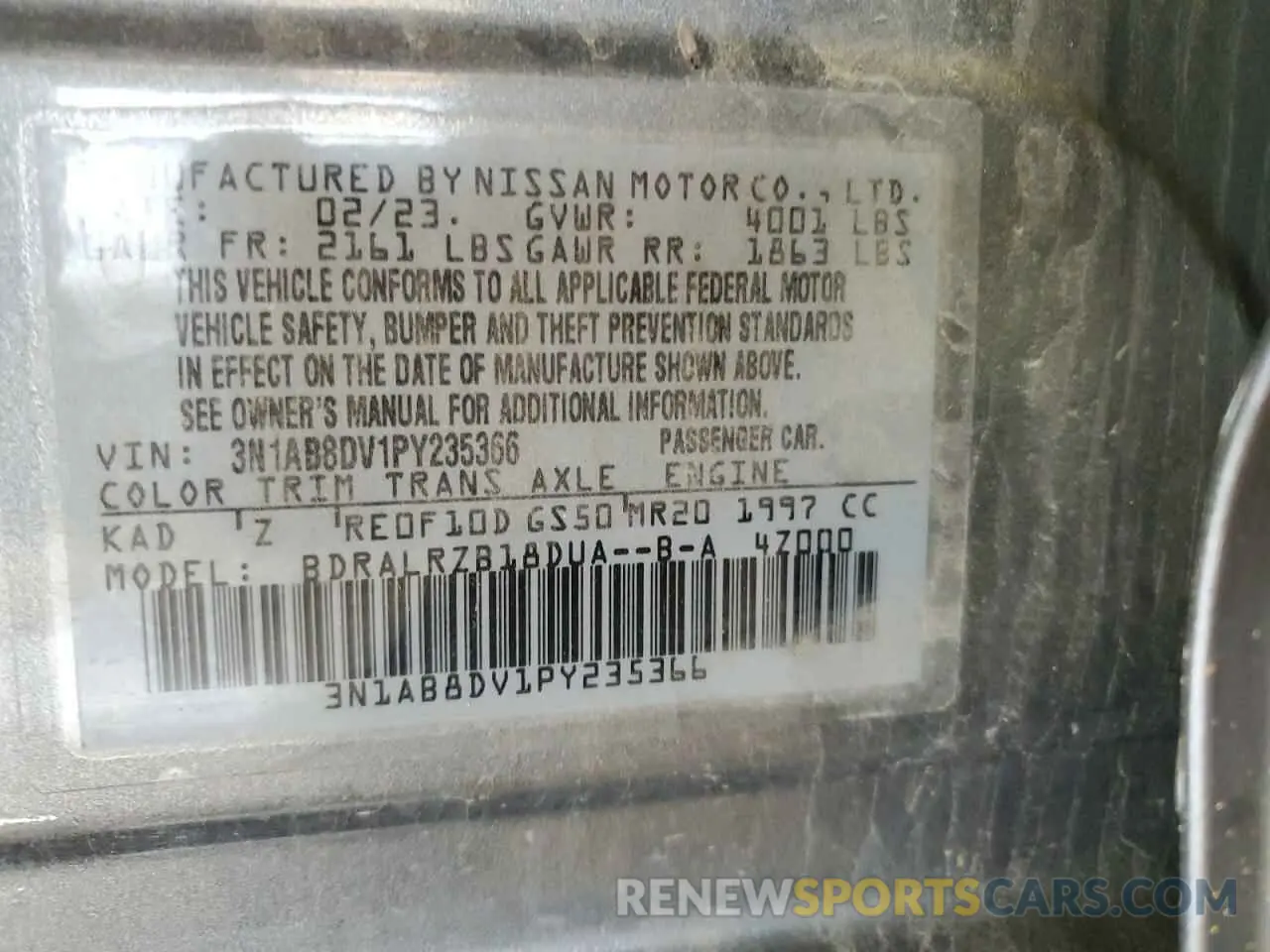 12 Photograph of a damaged car 3N1AB8DV1PY235366 NISSAN SENTRA 2023