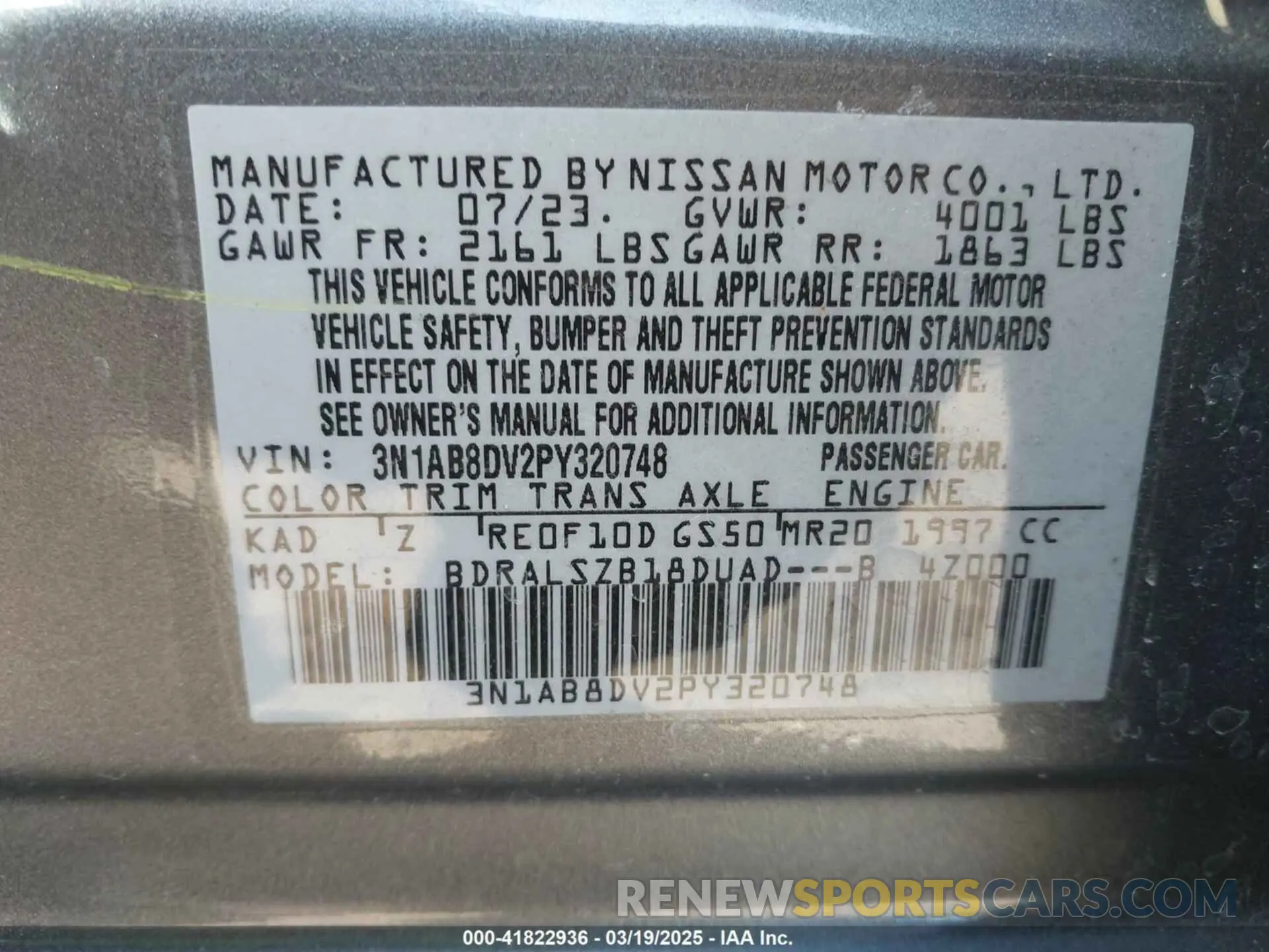 9 Photograph of a damaged car 3N1AB8DV2PY320748 NISSAN SENTRA 2023