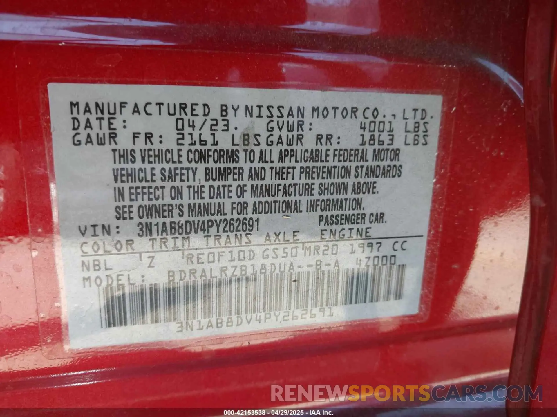 9 Photograph of a damaged car 3N1AB8DV4PY262691 NISSAN SENTRA 2023