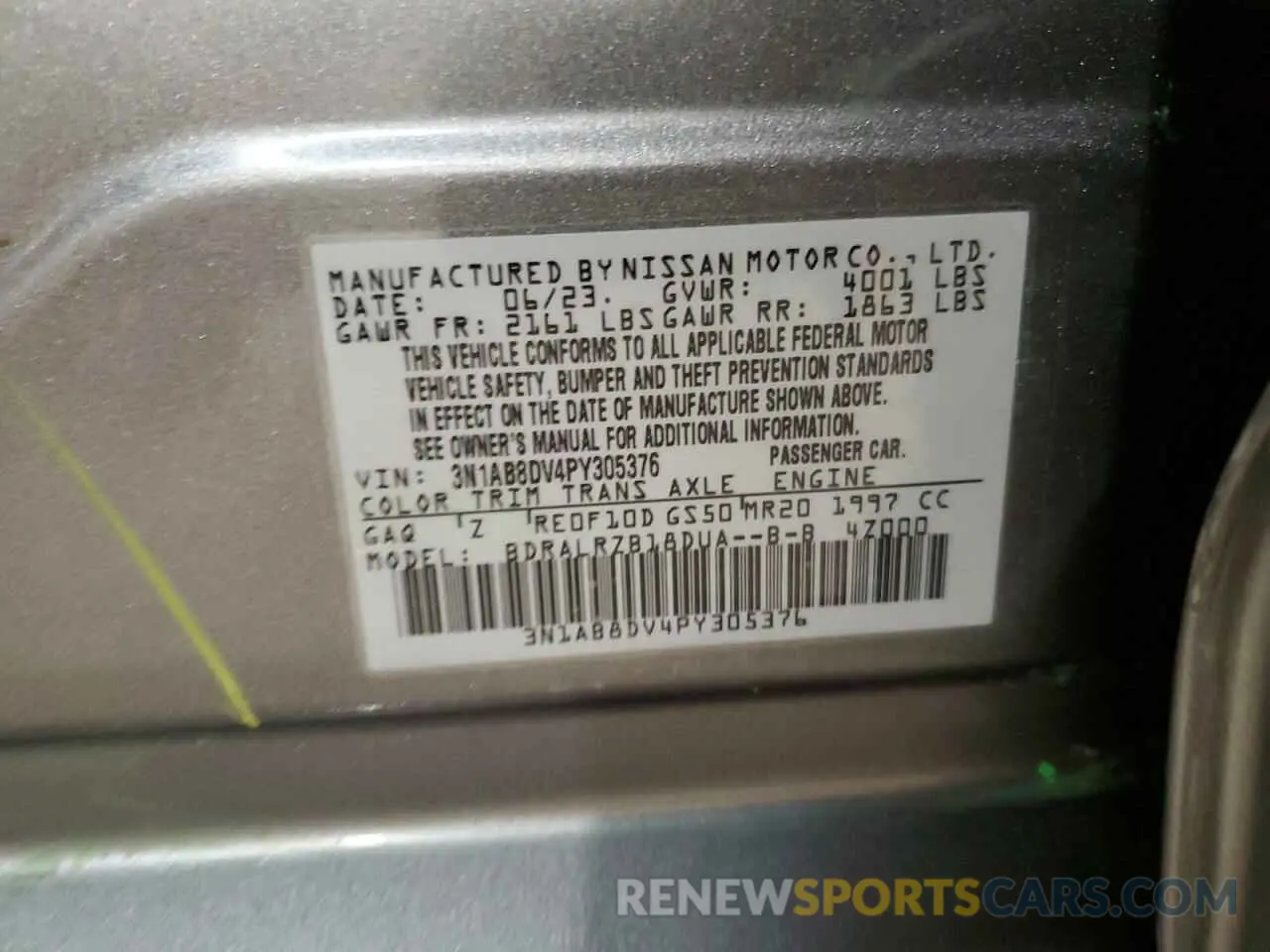 12 Фотография поврежденного автомобиля 3N1AB8DV4PY305376 NISSAN SENTRA 2023