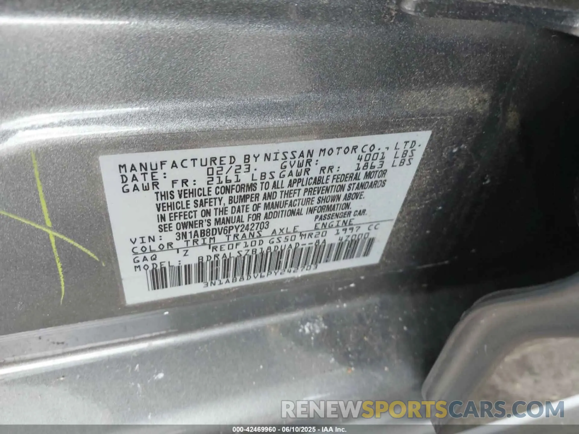 9 Photograph of a damaged car 3N1AB8DV6PY242703 NISSAN SENTRA 2023