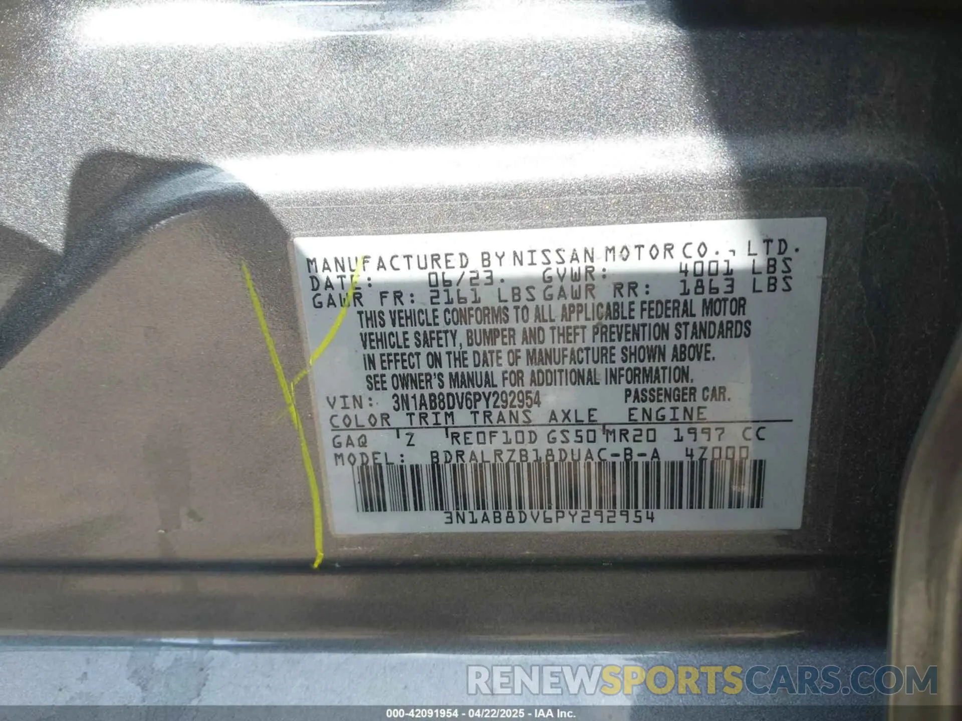 9 Фотография поврежденного автомобиля 3N1AB8DV6PY292954 NISSAN SENTRA 2023