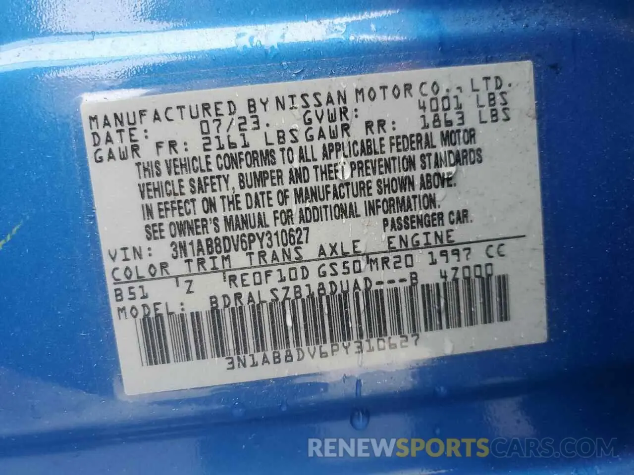 12 Photograph of a damaged car 3N1AB8DV6PY310627 NISSAN SENTRA 2023
