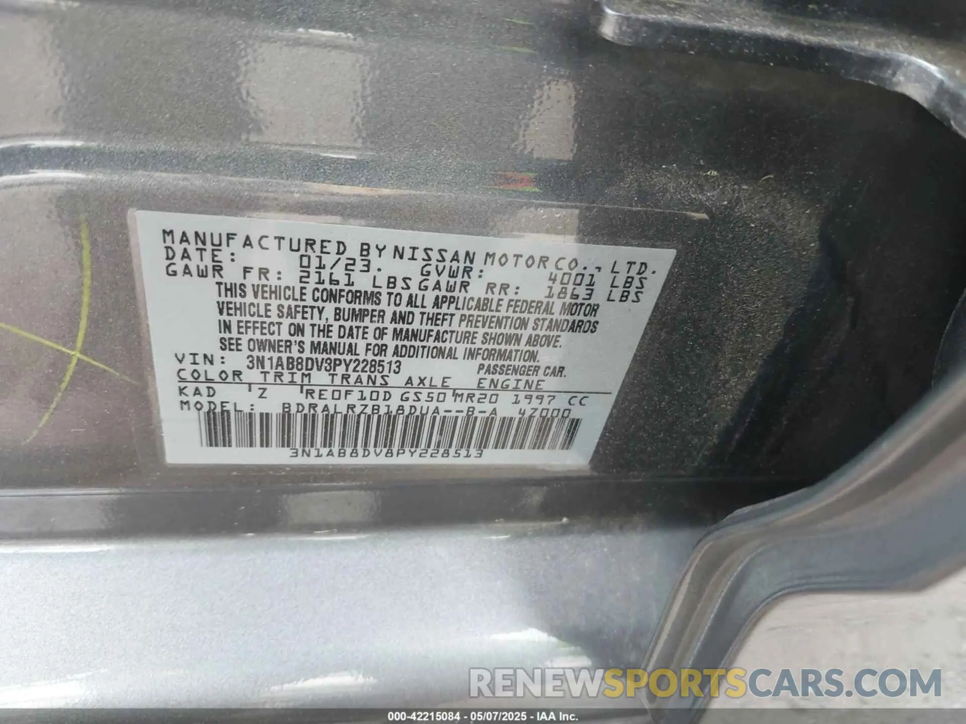 9 Фотография поврежденного автомобиля 3N1AB8DV8PY228513 NISSAN SENTRA 2023