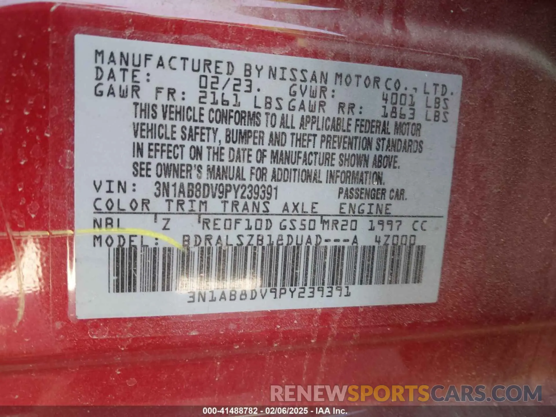 9 Photograph of a damaged car 3N1AB8DV9PY239391 NISSAN SENTRA 2023