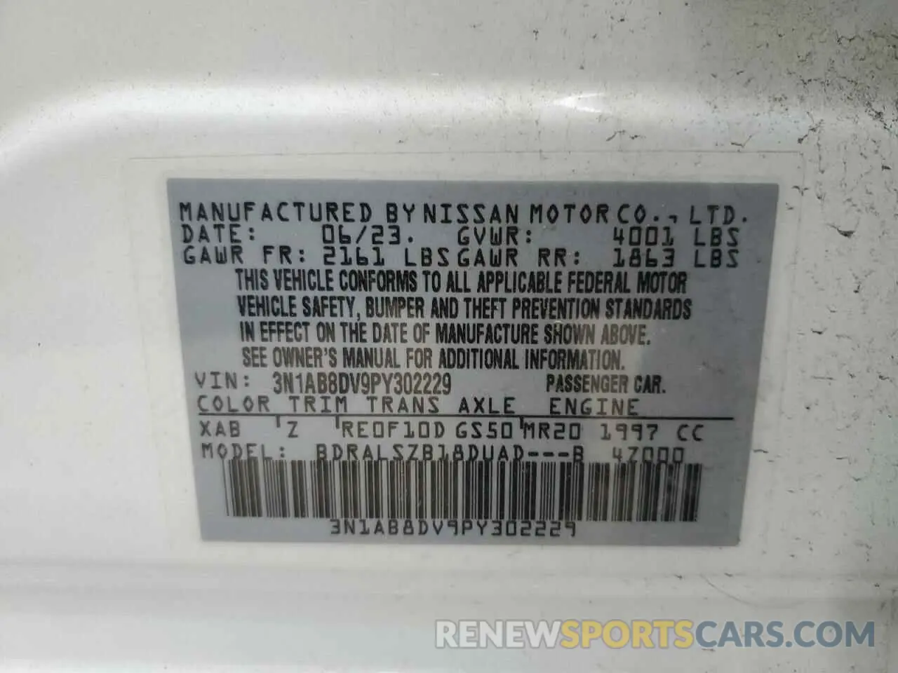 12 Photograph of a damaged car 3N1AB8DV9PY302229 NISSAN SENTRA 2023