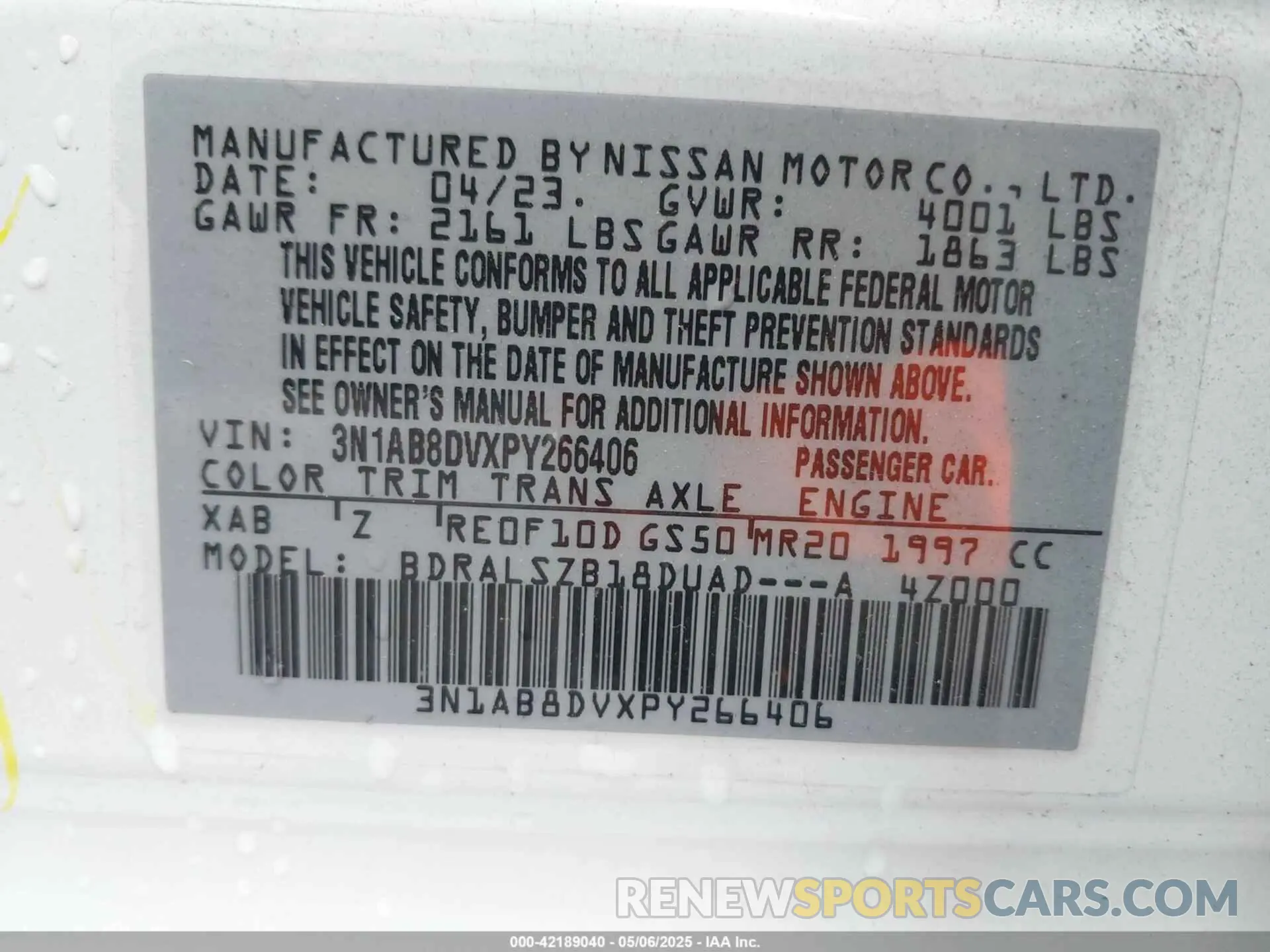 9 Photograph of a damaged car 3N1AB8DVXPY266406 NISSAN SENTRA 2023