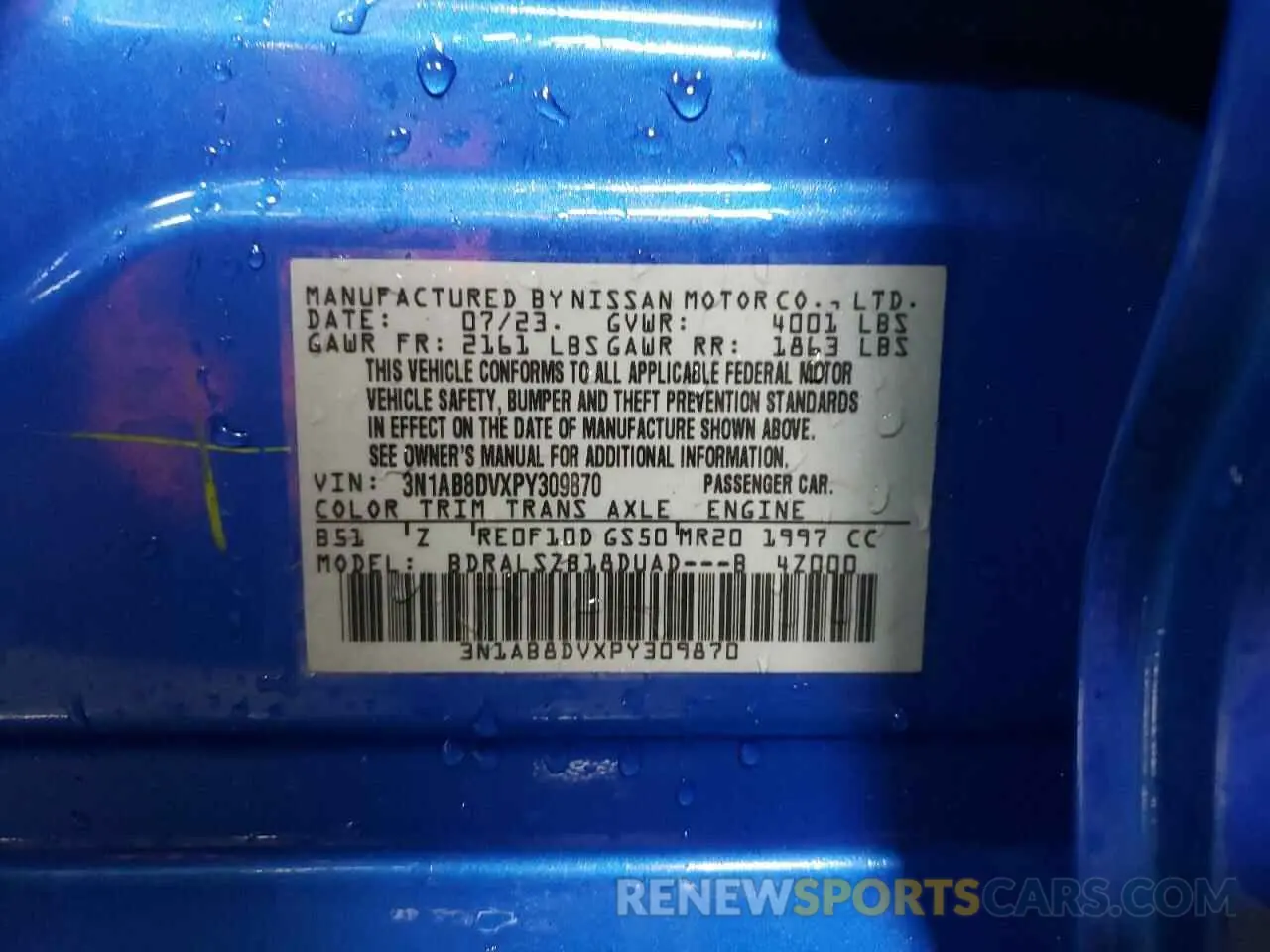 12 Фотография поврежденного автомобиля 3N1AB8DVXPY309870 NISSAN SENTRA 2023